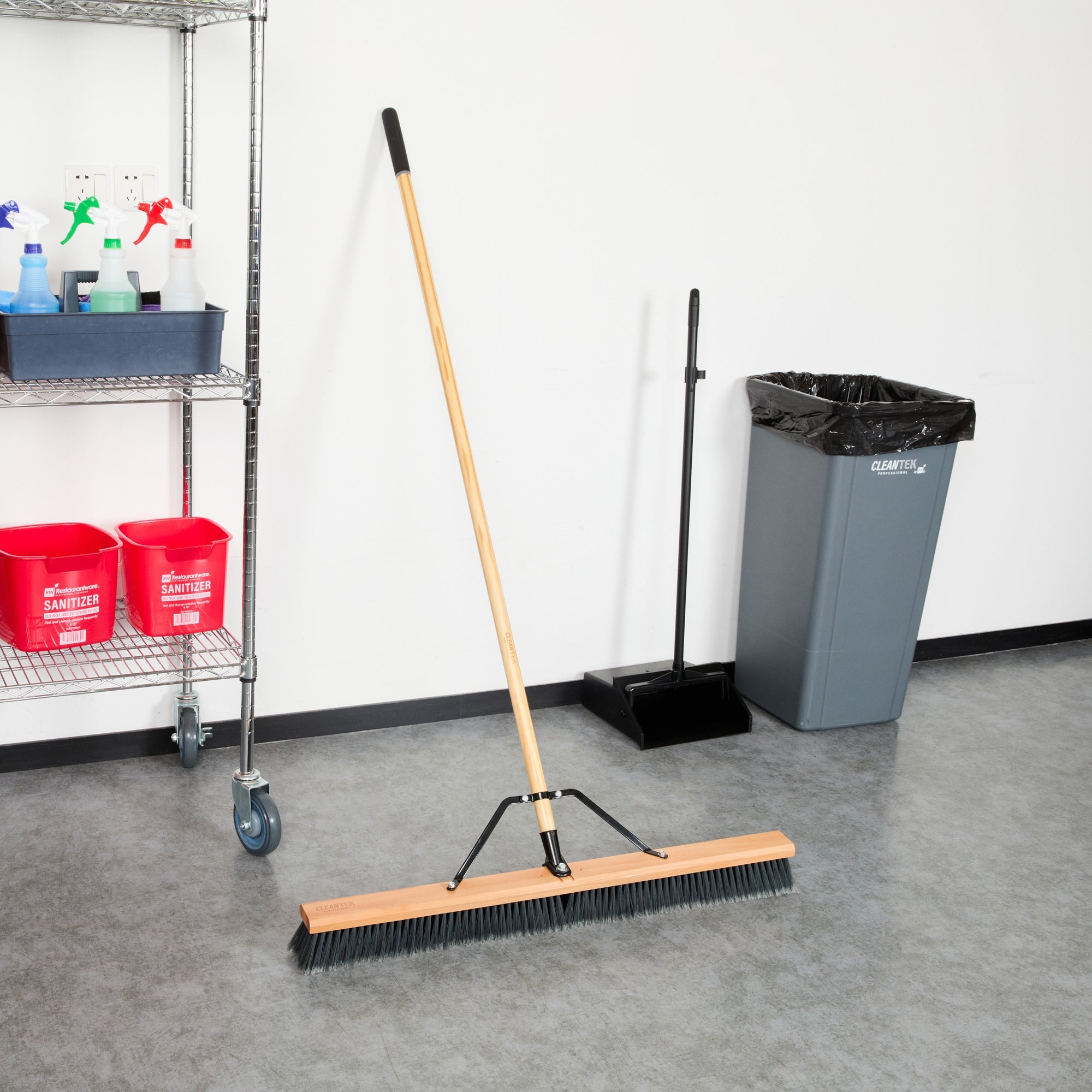 Clean Tek Professional 36" Contractor / Push Broom - with Medium Flagged Bristles, 60" Wood Handle - 1 count box