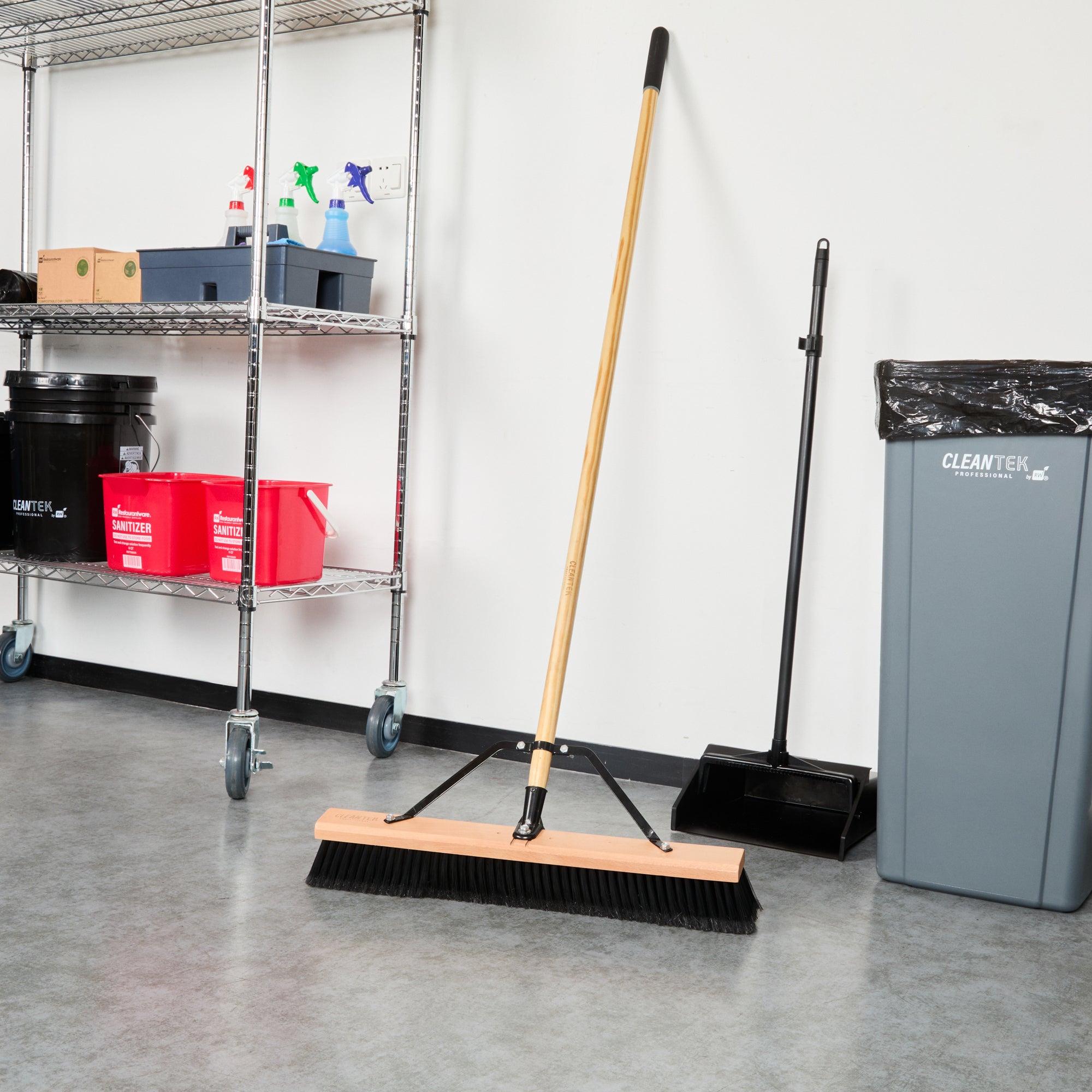 Clean Tek Professional Wood Bolt Tip Push Broom Handle - 60" - 1 count box