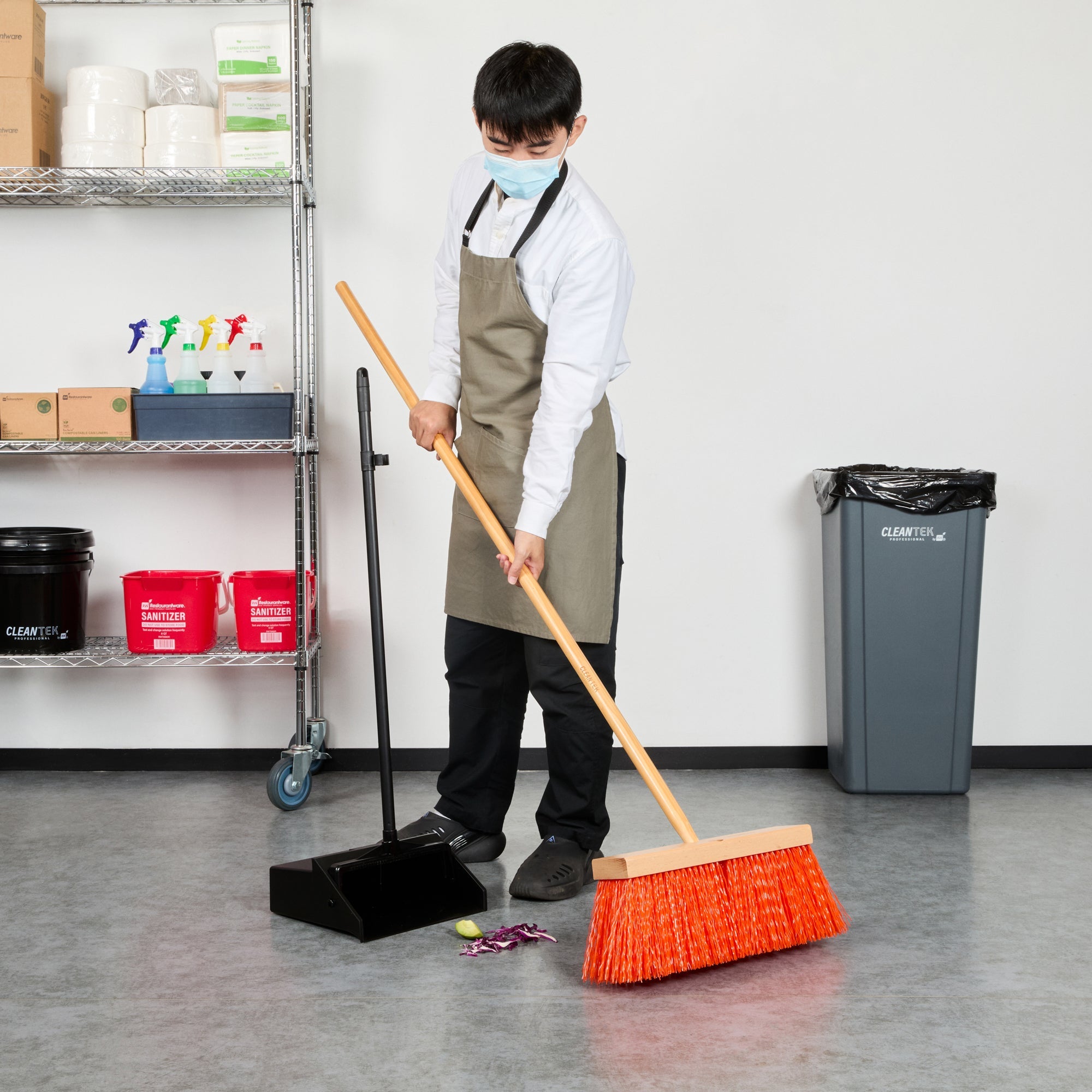Clean Tek Professional Wood Tapered Push Broom Handle - 59" - 1 count box