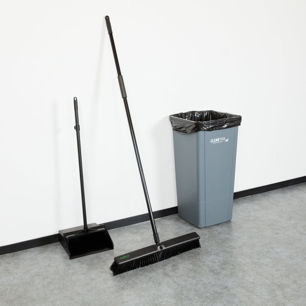Clean Tek Professional 23 1/2" Black Plastic Push Broom - with Medium Flagged Bristles, 59" Steel Handle - 1 count box