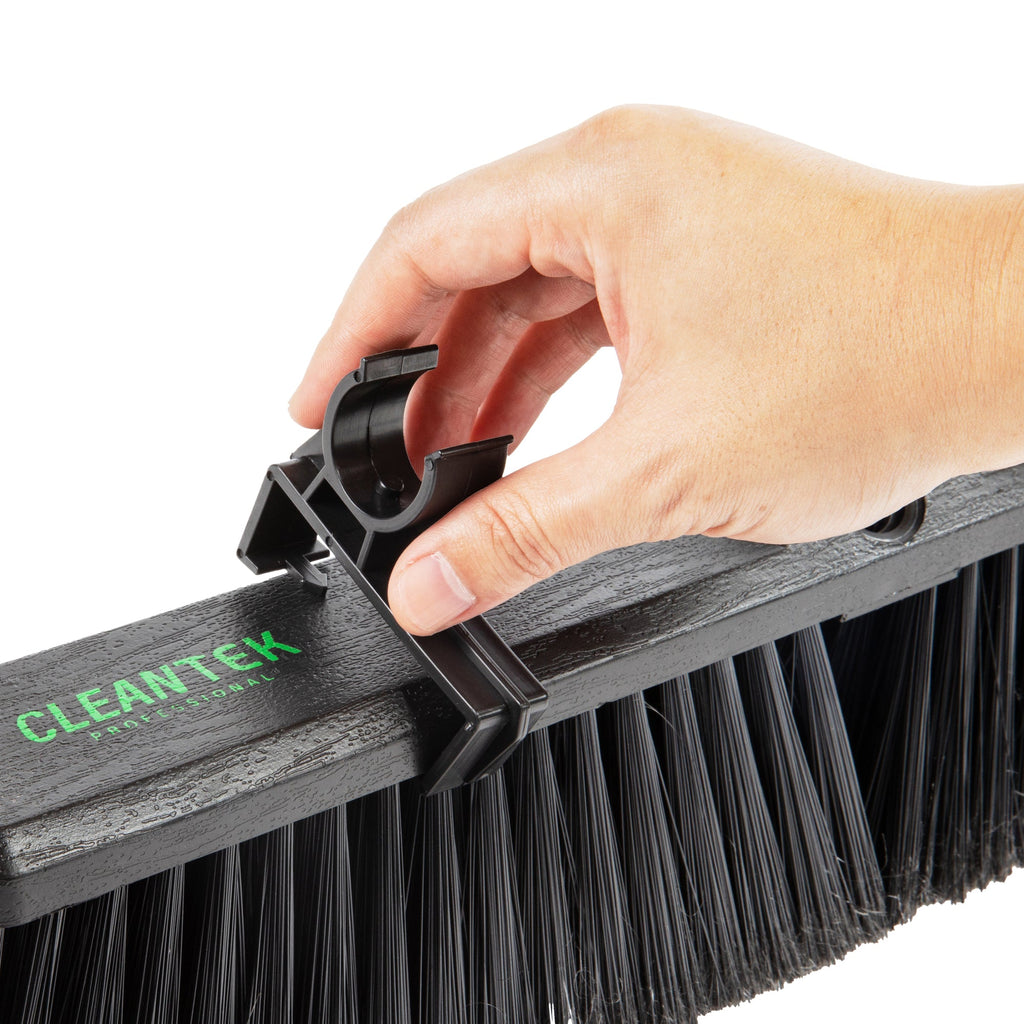 Clean Tek Professional 23 1/2" Black Plastic Push Broom - with Medium Flagged Bristles, 59" Steel Handle - 1 count box