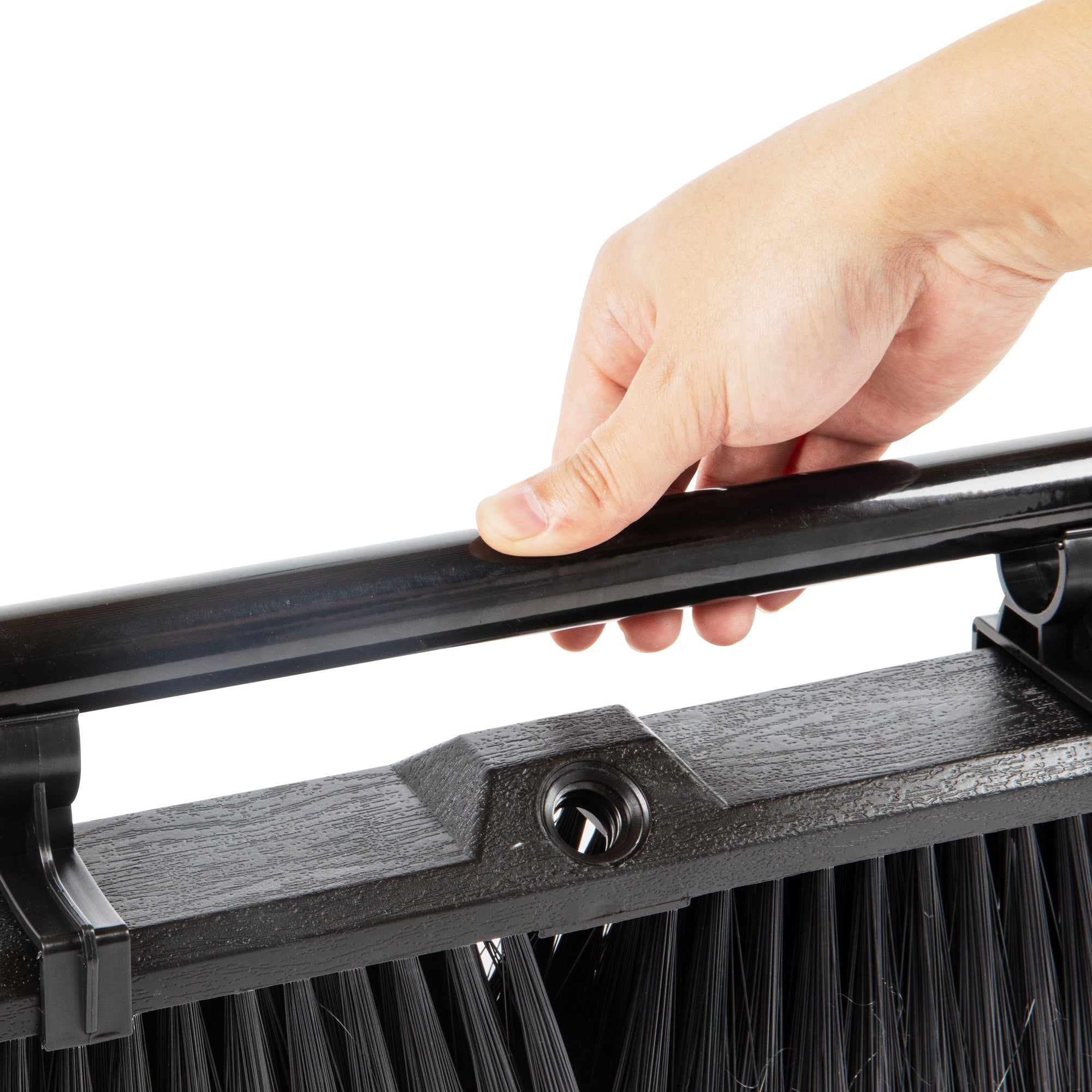 Clean Tek Professional 23 1/2" Black Plastic Push Broom - with Medium Flagged Bristles, 59" Steel Handle - 1 count box