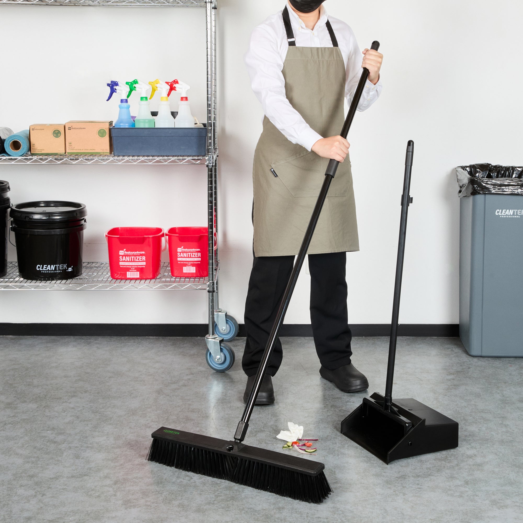 Clean Tek Professional 23 1/2" Black Plastic Push Broom - with Medium Flagged Bristles, 59" Steel Handle - 1 count box