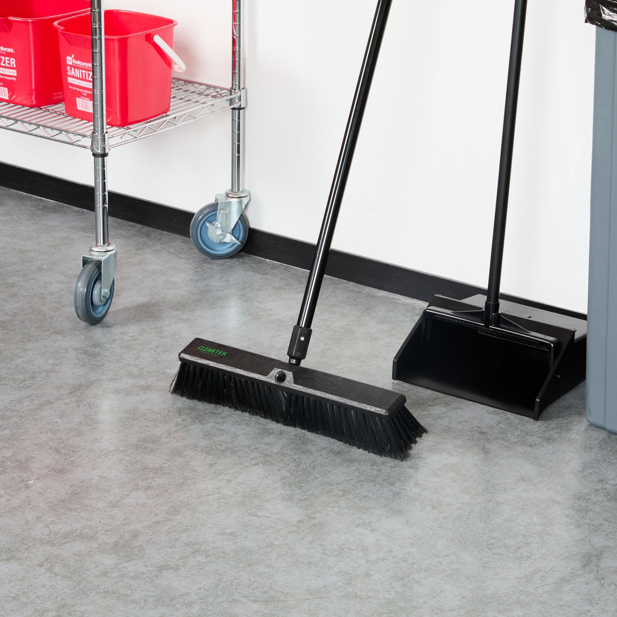 Clean Tek Professional 17 1/4" Black Plastic Push Broom Head - with Medium Flagged Bristles - 1 count box