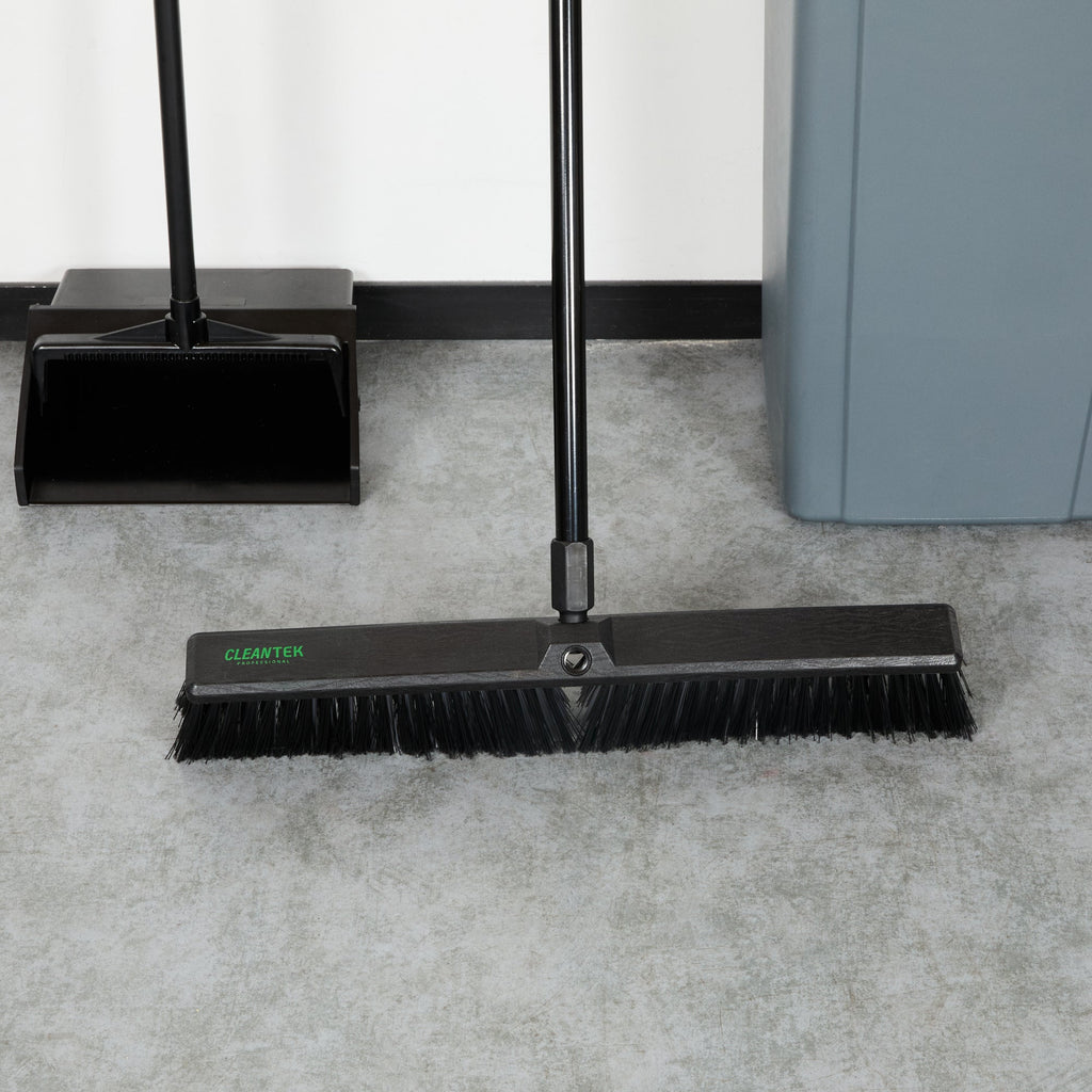 Clean Tek Professional 23 1/2" Black Plastic Push Broom Head - with Medium Flagged Bristles - 1 count box