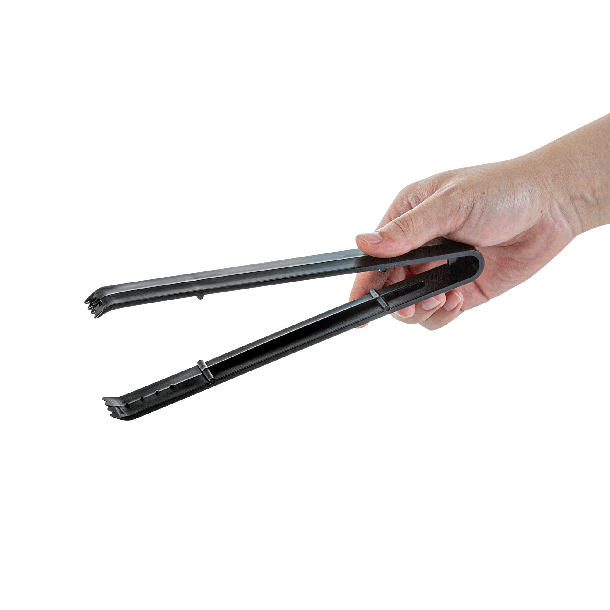 Cater Tek Black Plastic Tongs - Serrated, Heavy Duty - 9" - 100 count box