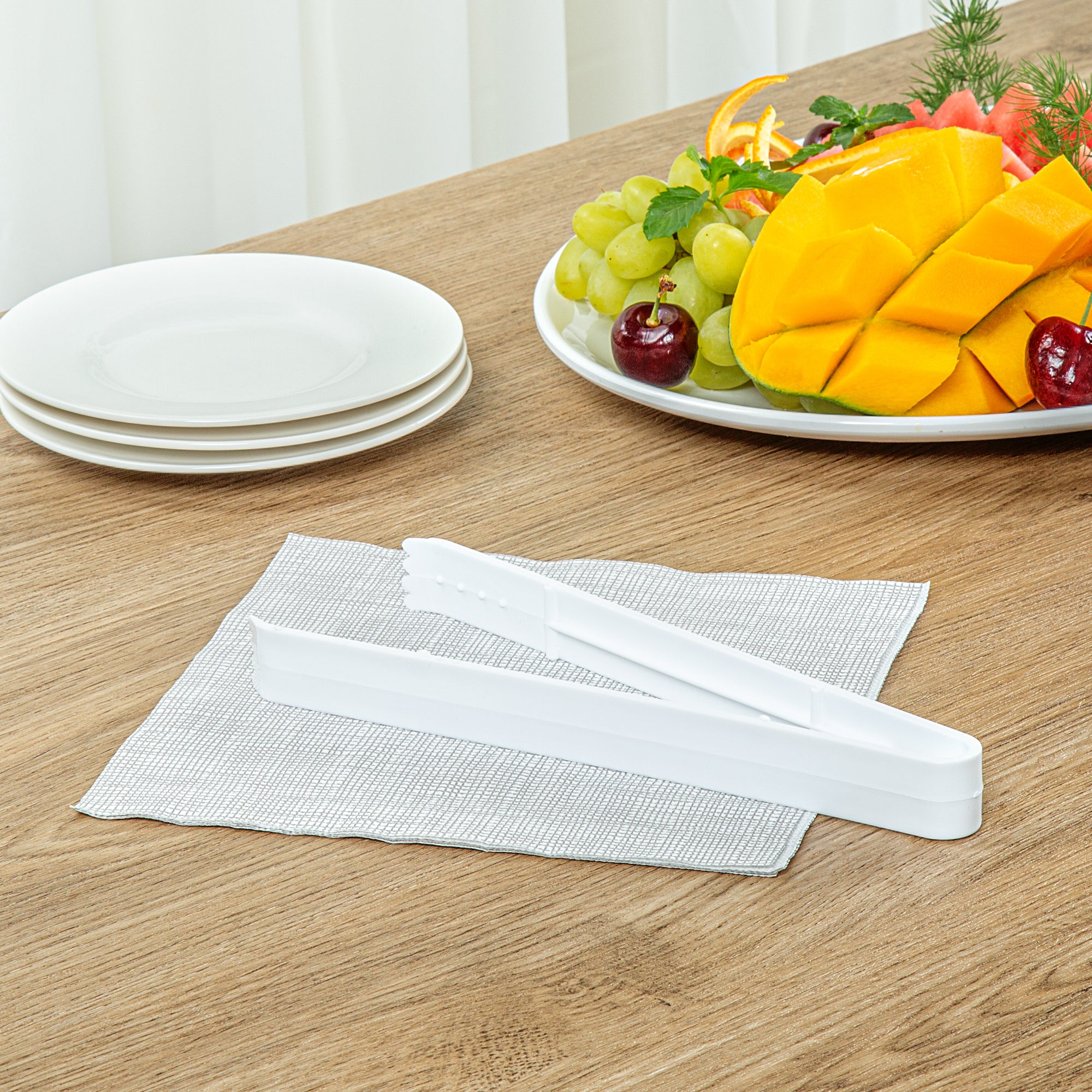 Cater Tek White Plastic Tongs - Serrated, Heavy Duty - 9" - 10 count box