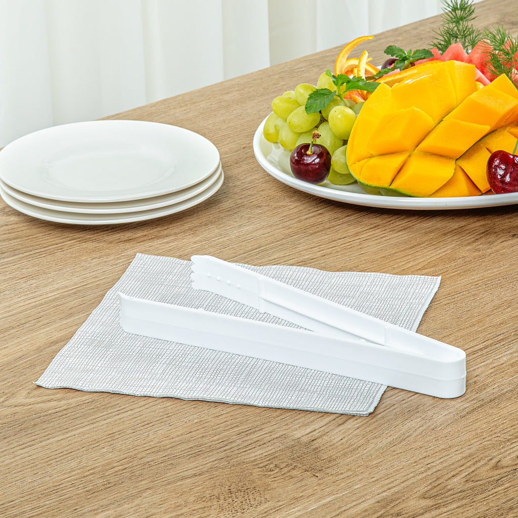 Cater Tek White Plastic Tongs - Serrated, Heavy Duty - 9" - 100 count box