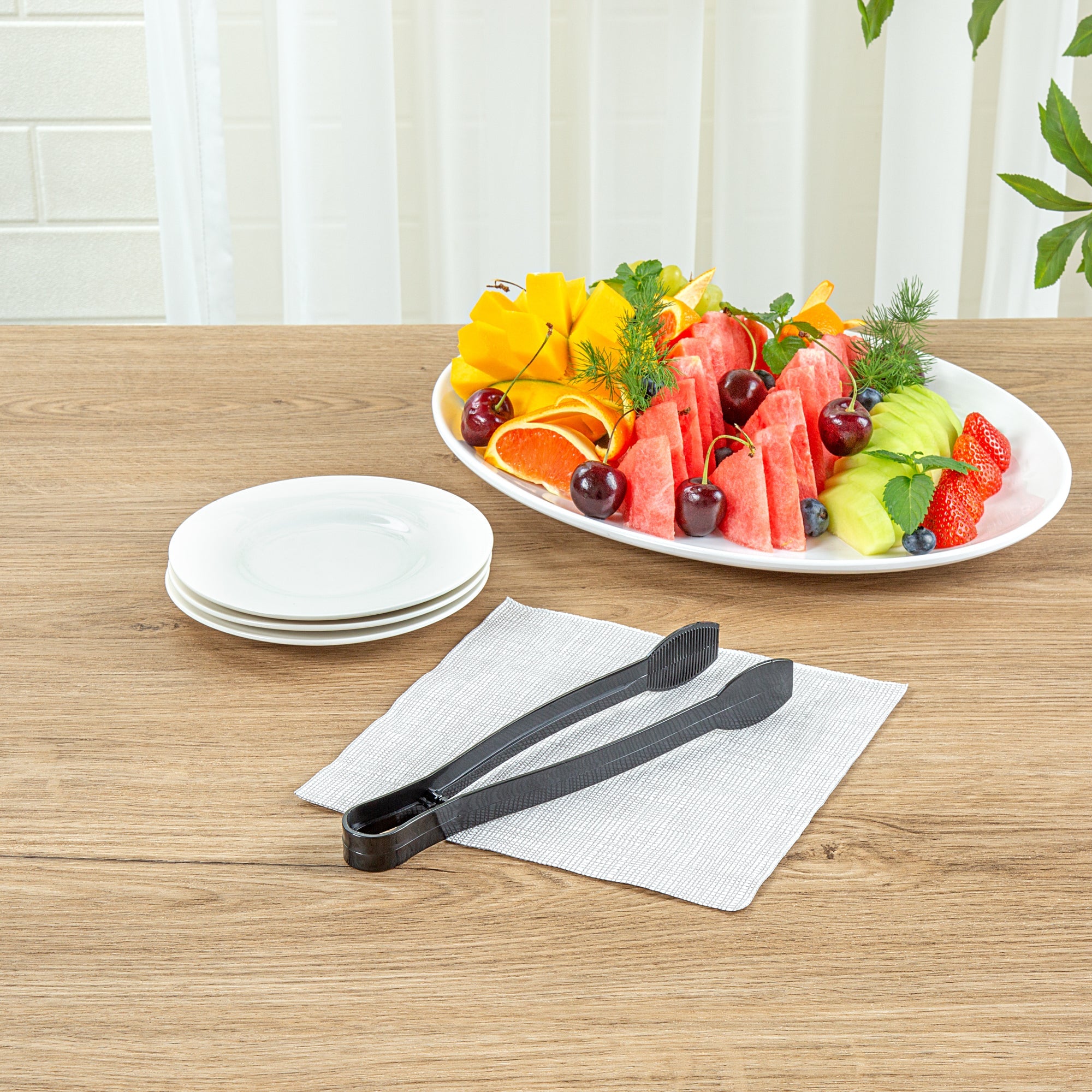 Cater Tek Black Plastic Tongs - Ridged - 9" - 100 count box