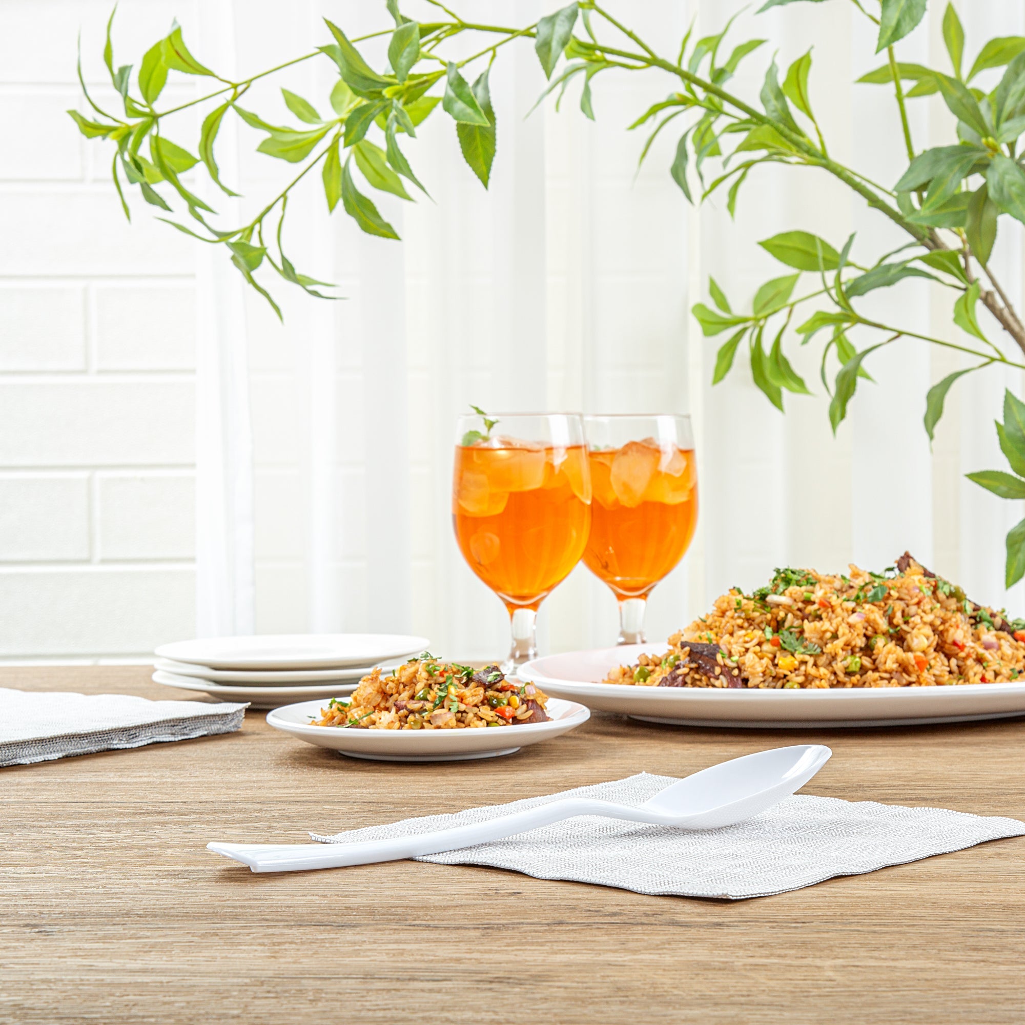 Cater Tek White Plastic Serving Spoon - 9 3/4" - 10 count box