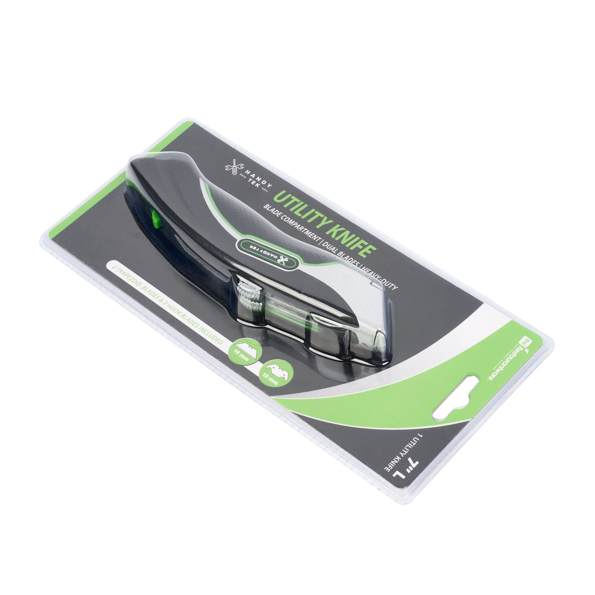 Handy Tek Black Dual Blade Utility Knife - Quick Change, Heavy Duty - 7" - 6 count box