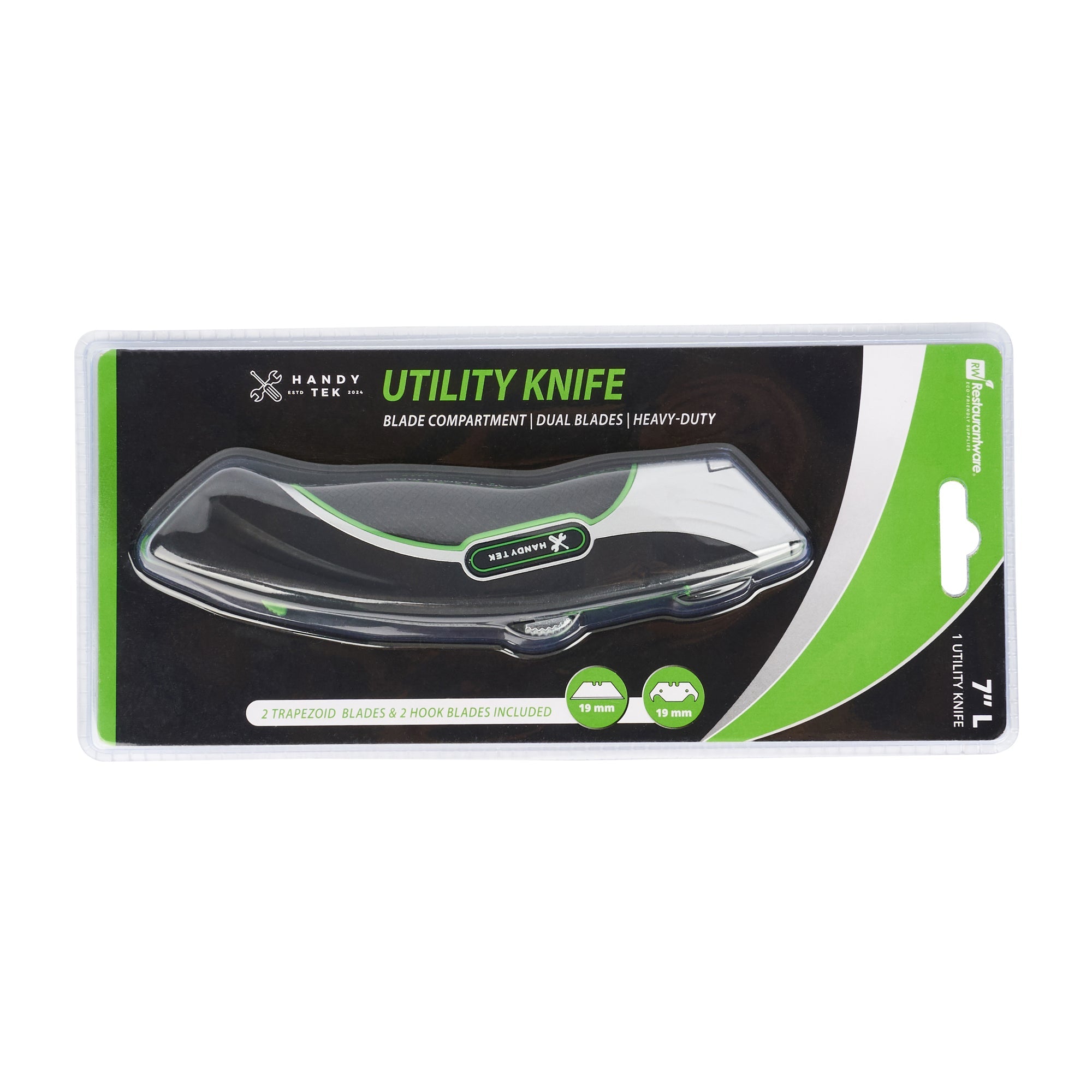 Handy Tek Black Dual Blade Utility Knife - Quick Change, Heavy Duty - 7" - 6 count box
