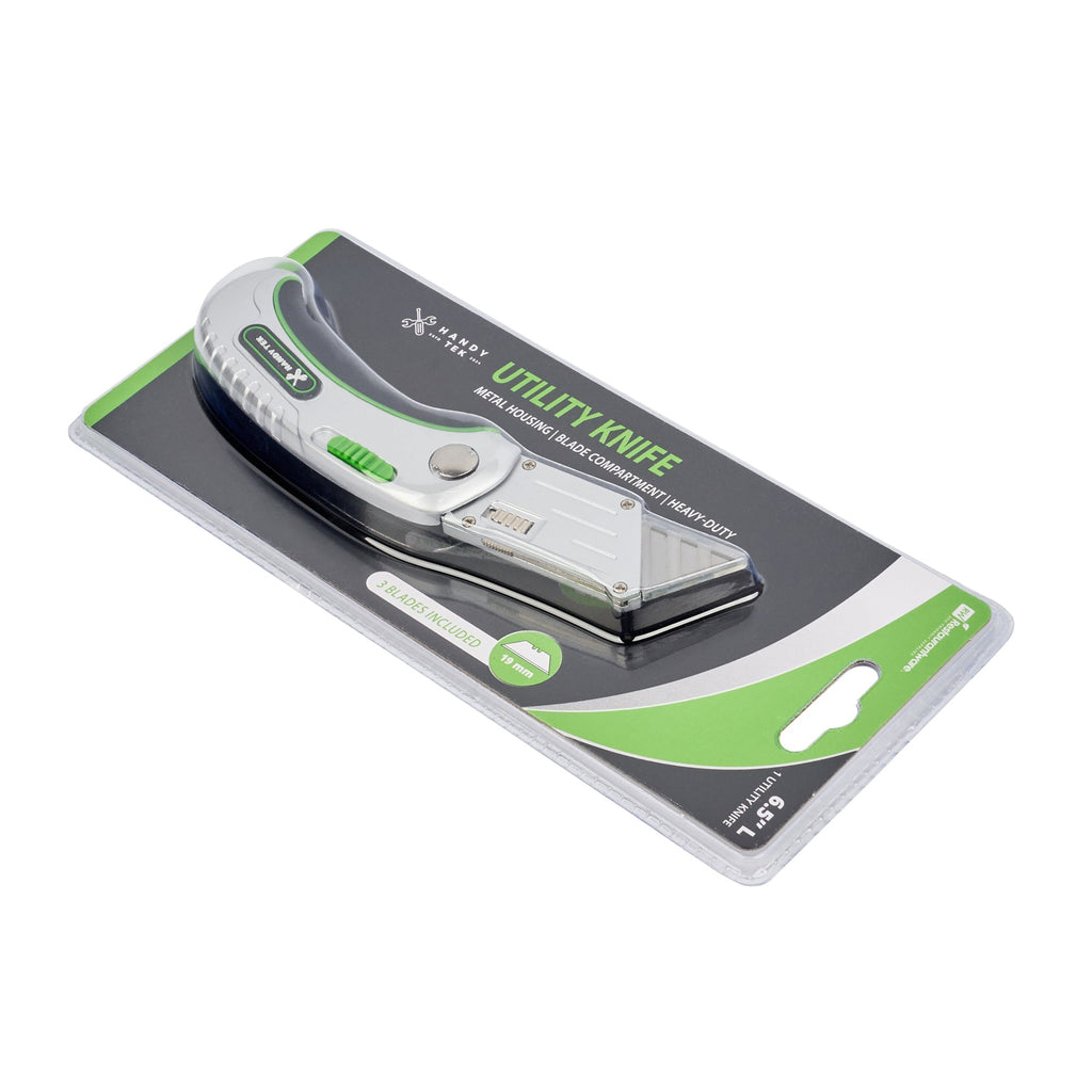 Handy Tek Silver Folding Utility Knife - Quick Change, Lock Back, Heavy Duty - 6 1/2" - 6 count box