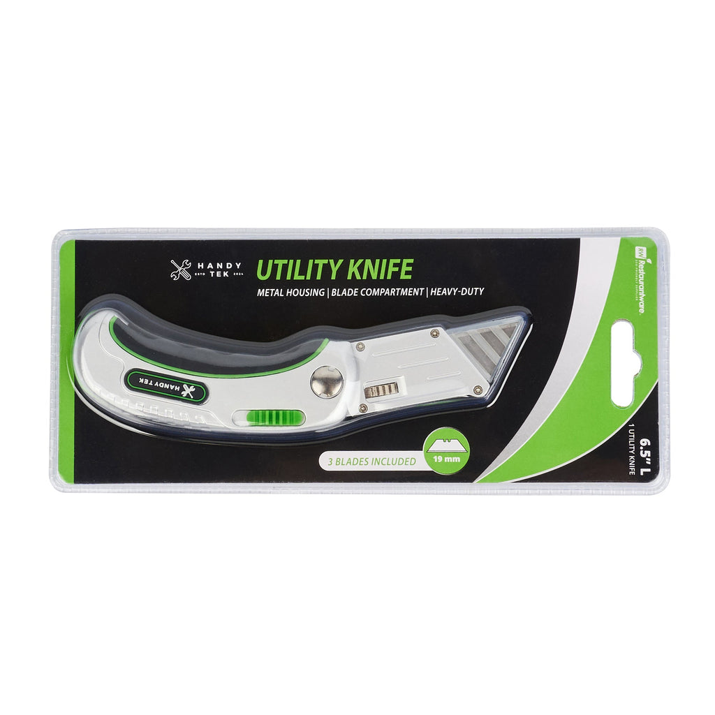 Handy Tek Silver Folding Utility Knife - Quick Change, Lock Back, Heavy Duty - 6 1/2" - 6 count box
