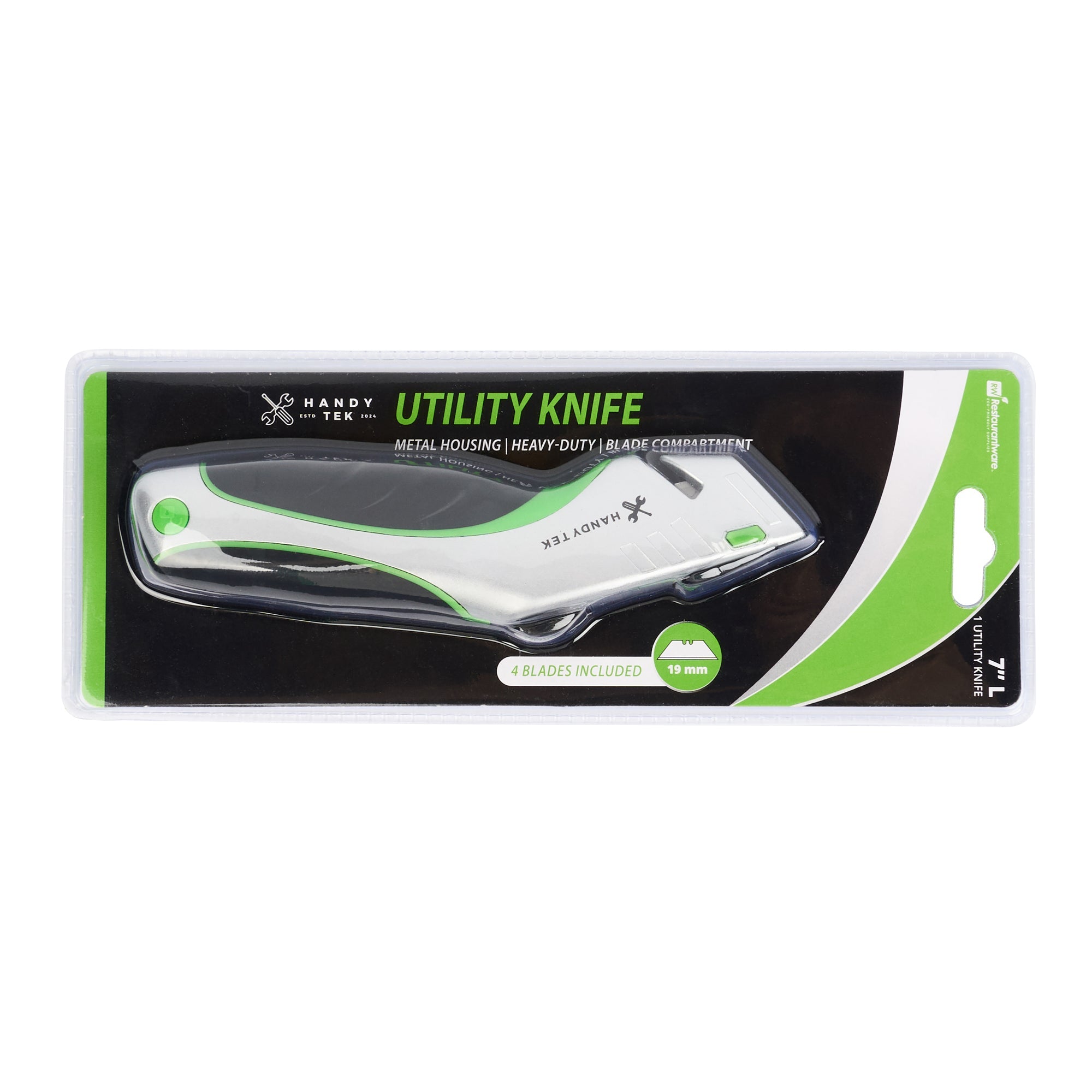Handy Tek Silver Utility Knife - Quick Change, Heavy Duty - 7" - 12 count box