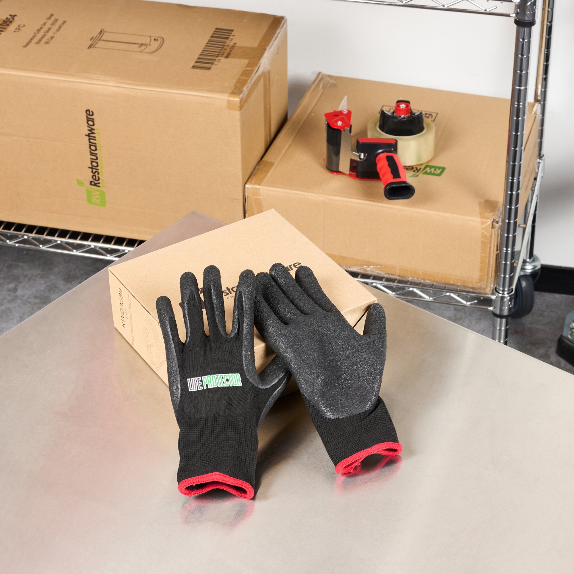 Life Protector Black Nylon Small Work Gloves - with Crinkle Latex Palm Coating - Pair - 10 count box