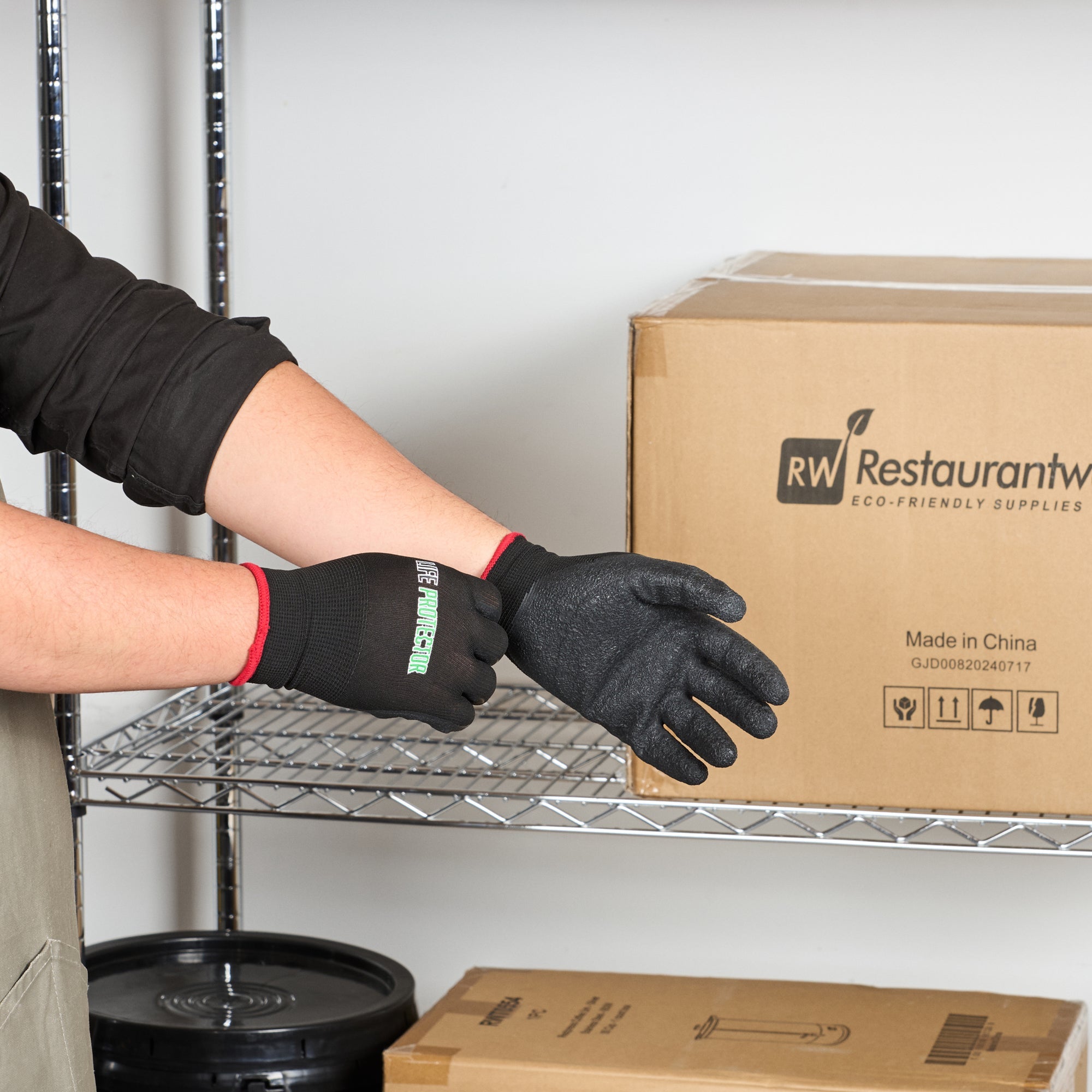 Life Protector Black Nylon Small Work Gloves - with Crinkle Latex Palm Coating - Pair - 10 count box