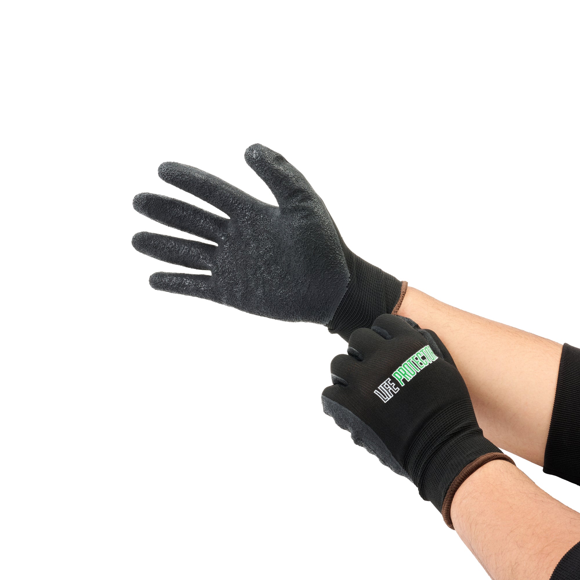 Life Protector Black Nylon Large Work Gloves - with Crinkle Latex Palm Coating - Pair - 10 count box