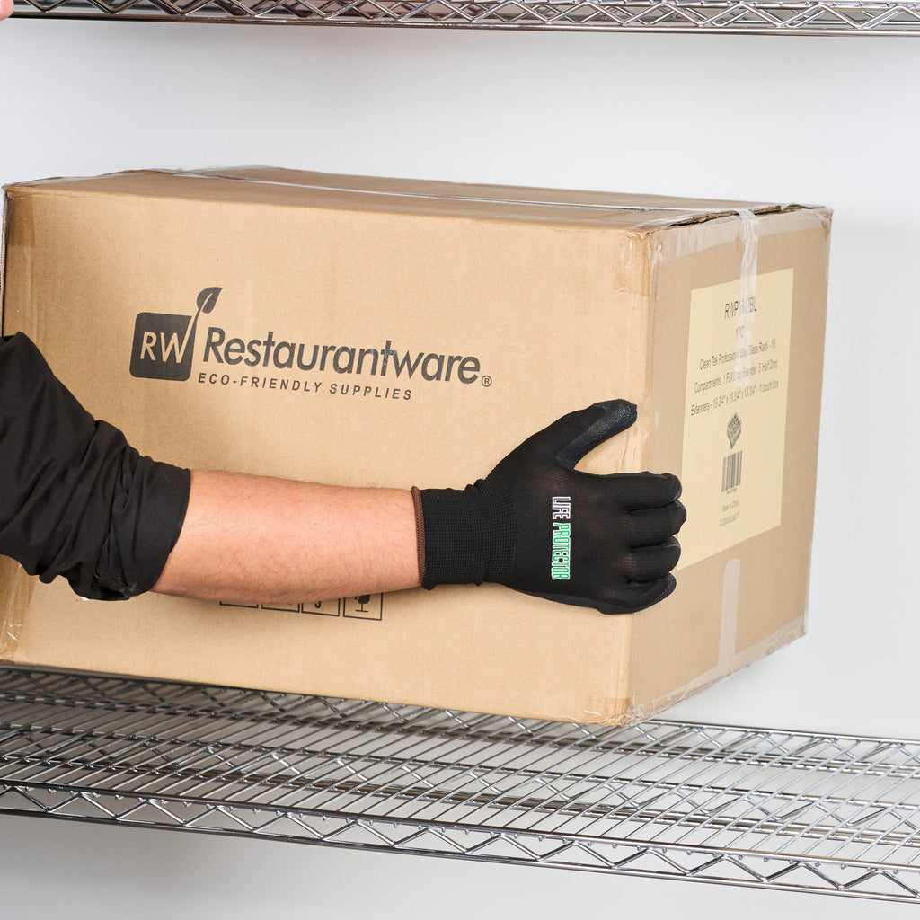 Life Protector Black Nylon Large Work Gloves - with Crinkle Latex Palm Coating - Pair - 10 count box