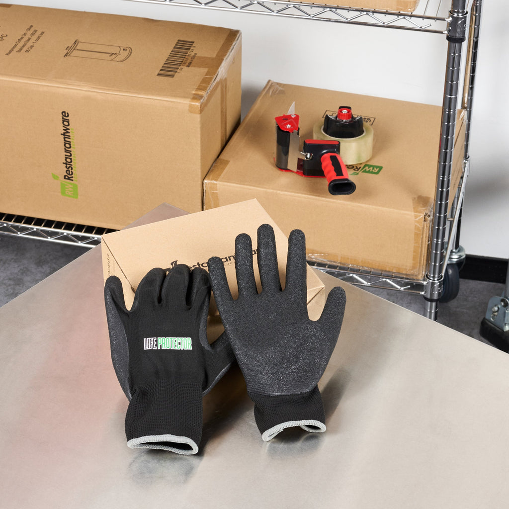 Life Protector Black Nylon Extra Large Work Gloves - with Crinkle Latex Palm Coating - Pair - 10 count box
