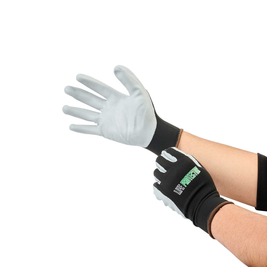 Life Protector Black Nylon Large Work Gloves - with Foam Nitrile Palm Coating - Pair - 1 count box