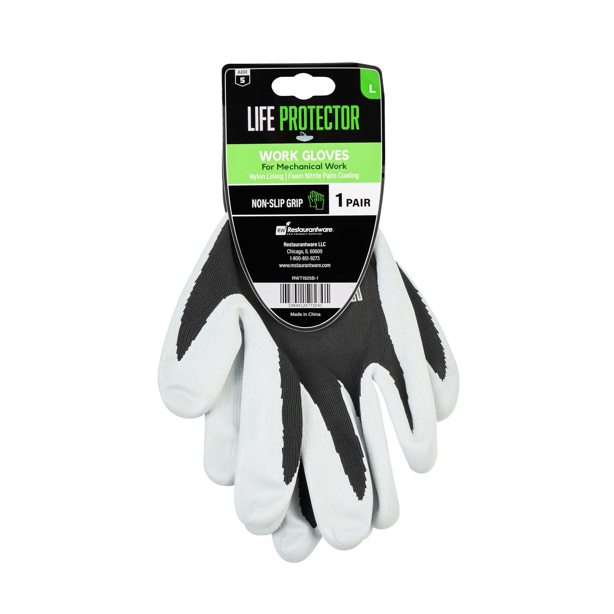Life Protector Black Nylon Large Work Gloves - with Foam Nitrile Palm Coating - Pair - 1 count box