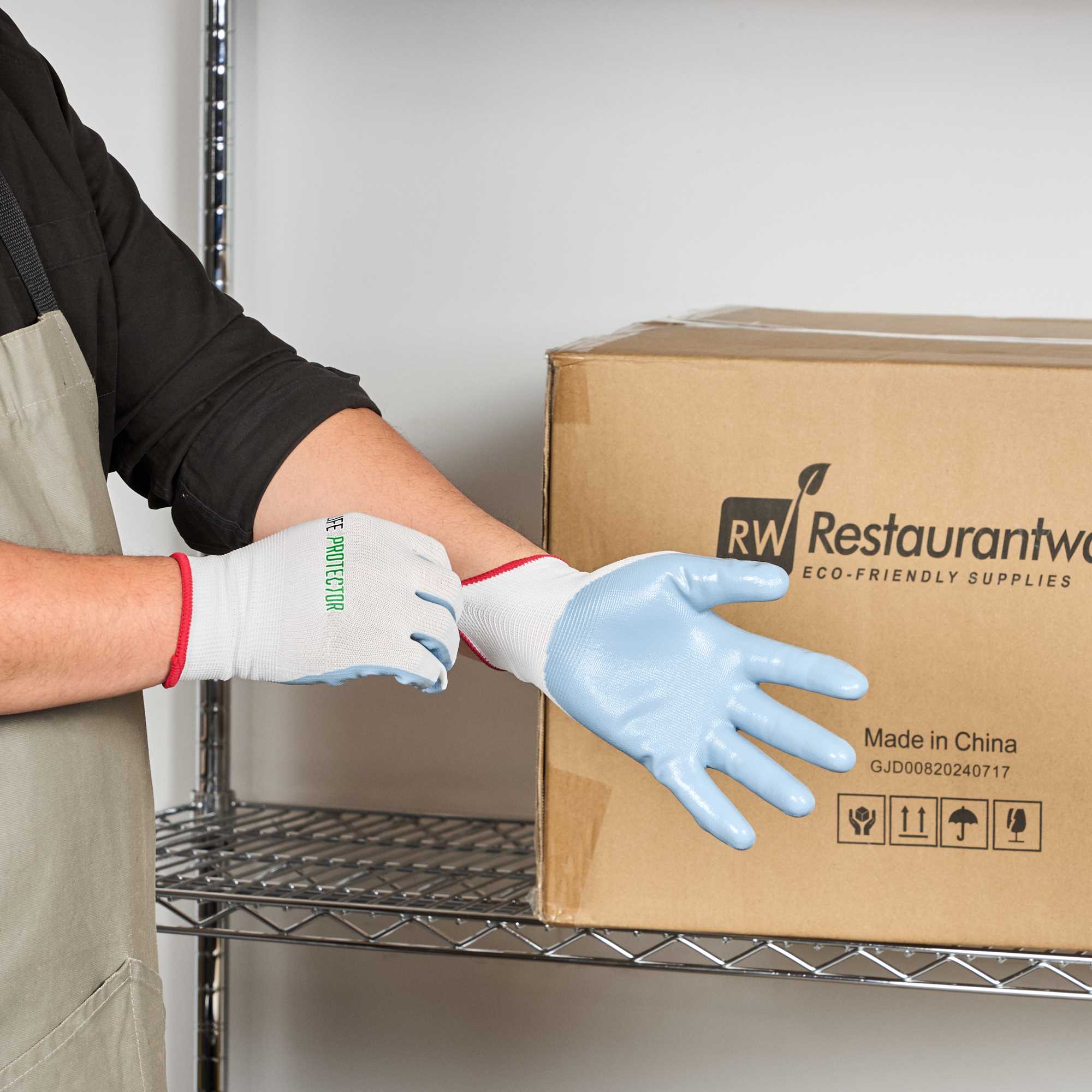 Life Protector White Nylon Small Work Gloves - with Flat Nitrile Palm Coating - Pair - 1 count box