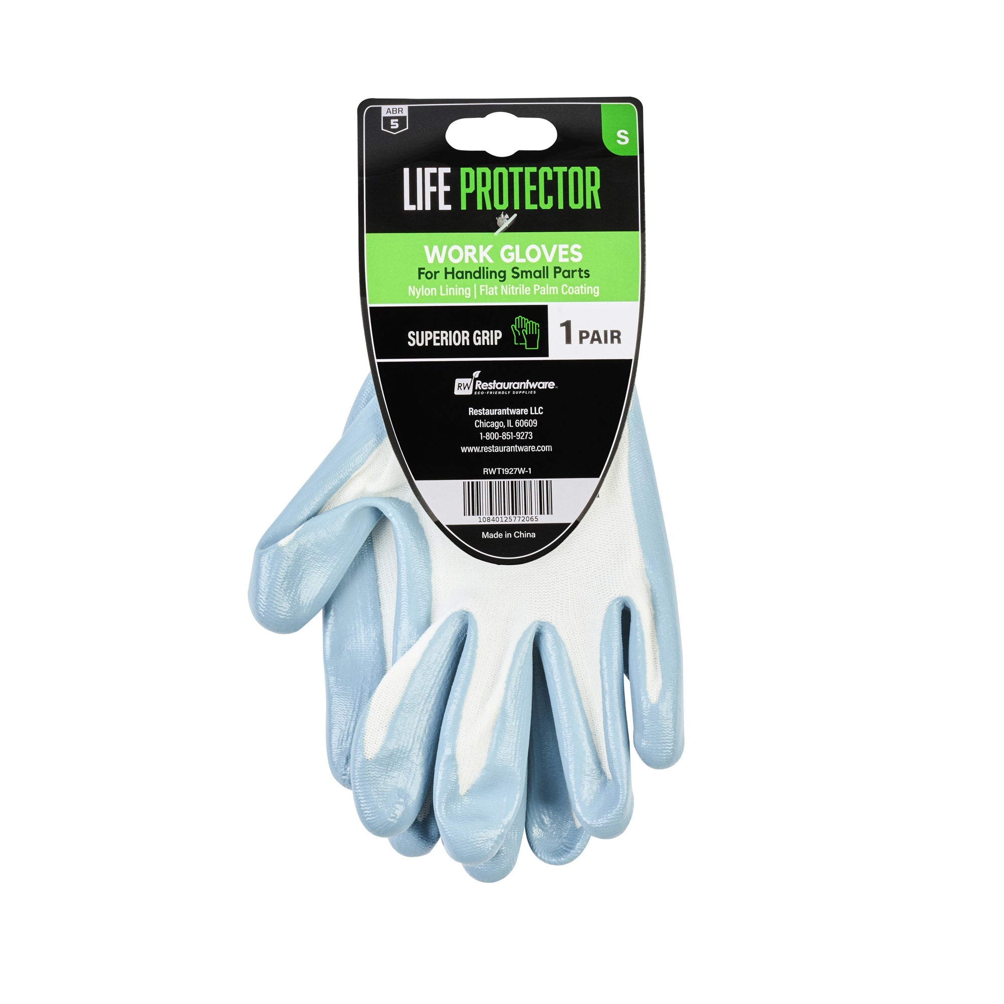 Life Protector White Nylon Small Work Gloves - with Flat Nitrile Palm Coating - Pair - 10 count box