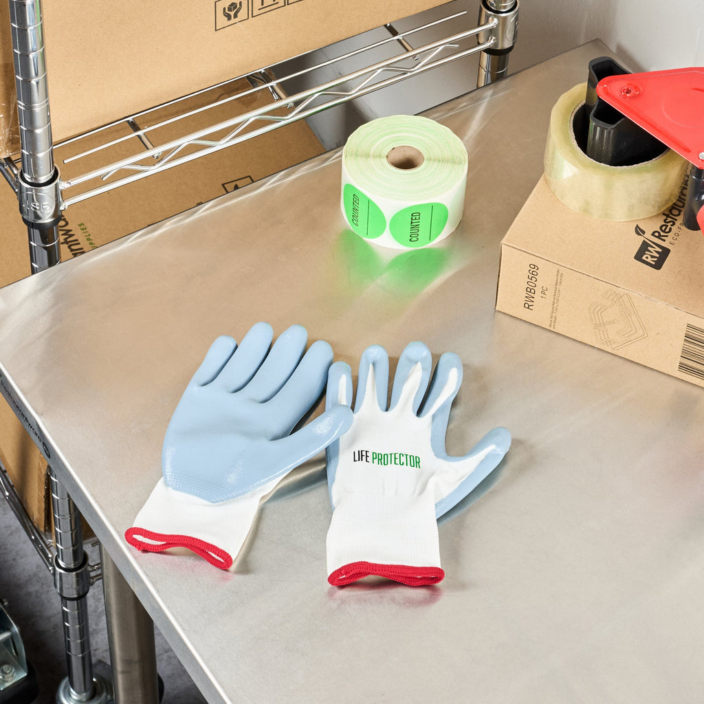 Life Protector White Nylon Small Work Gloves - with Flat Nitrile Palm Coating - Pair - 10 count box