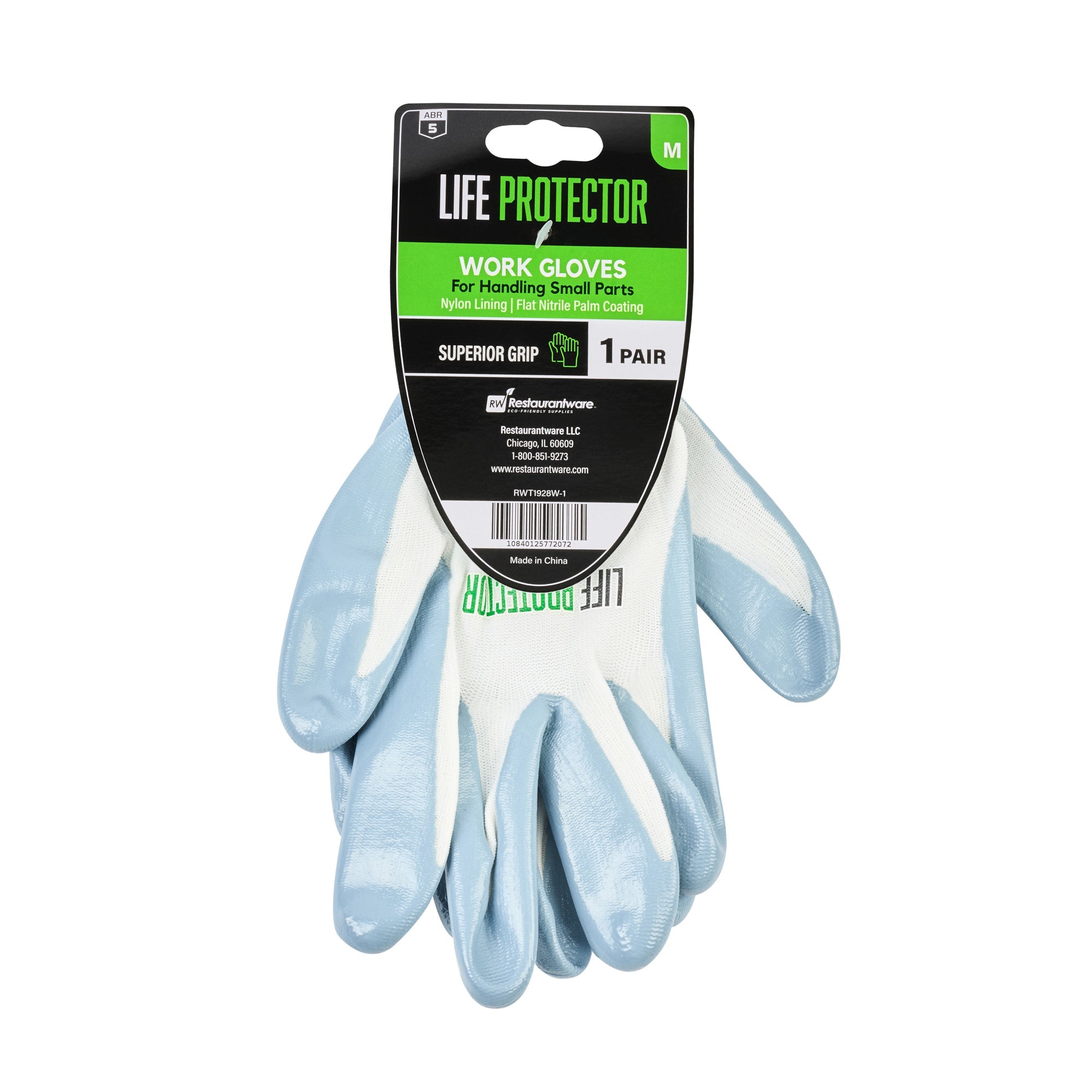 Life Protector White Nylon Medium Work Gloves - with Flat Nitrile Palm Coating - Pair - 10 count box