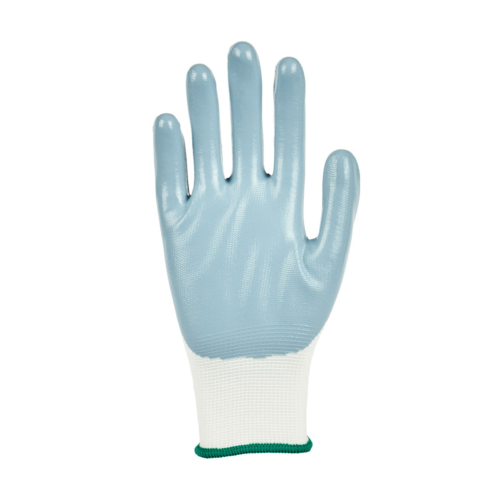 Life Protector White Nylon Medium Work Gloves - with Flat Nitrile Palm Coating - Pair - 10 count box