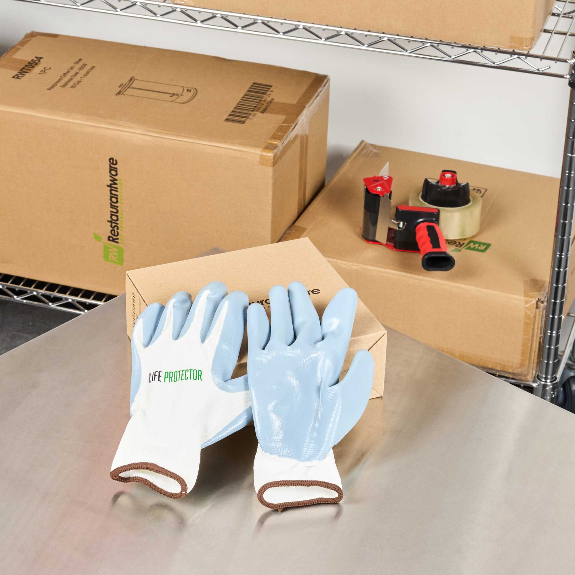Life Protector White Nylon Large Work Gloves - with Flat Nitrile Palm Coating - Pair - 1 count box