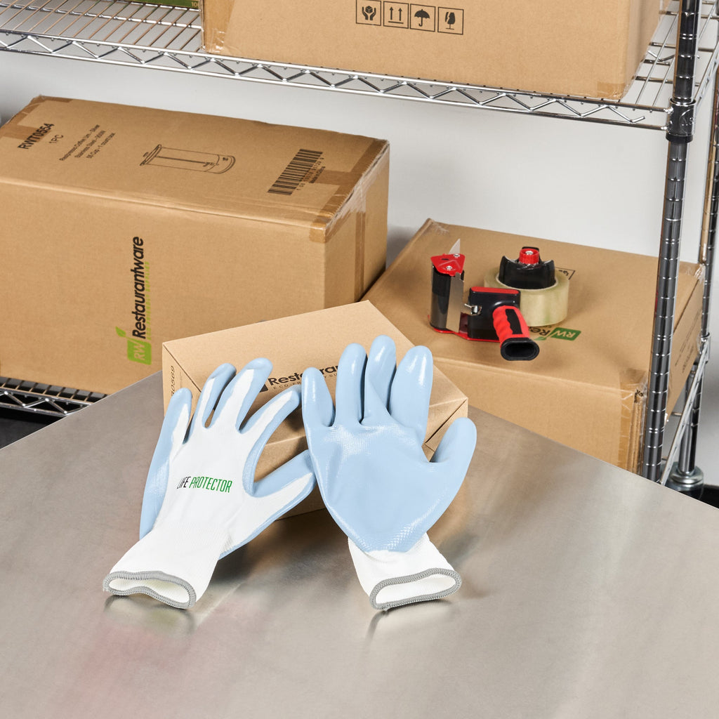 Life Protector White Nylon Extra Large Work Gloves - with Flat Nitrile Palm Coating - Pair - 10 count box