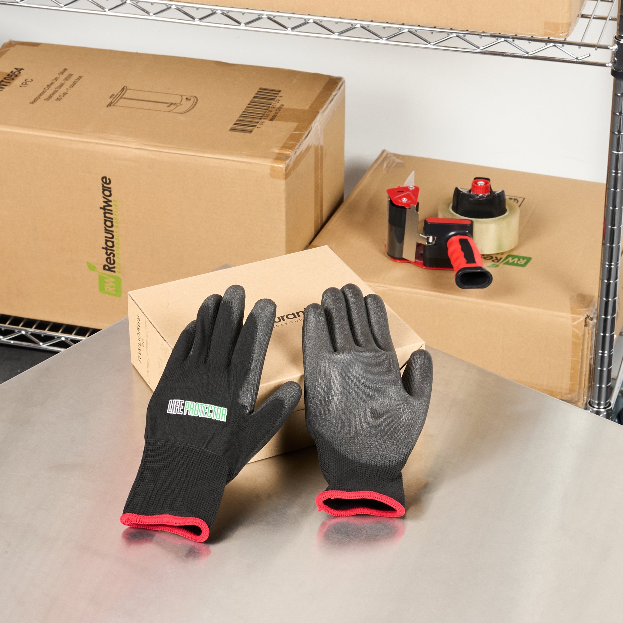 Life Protector Black Nylon Small Work Gloves - with Polyurethane Palm Coating - Pair - 10 count box