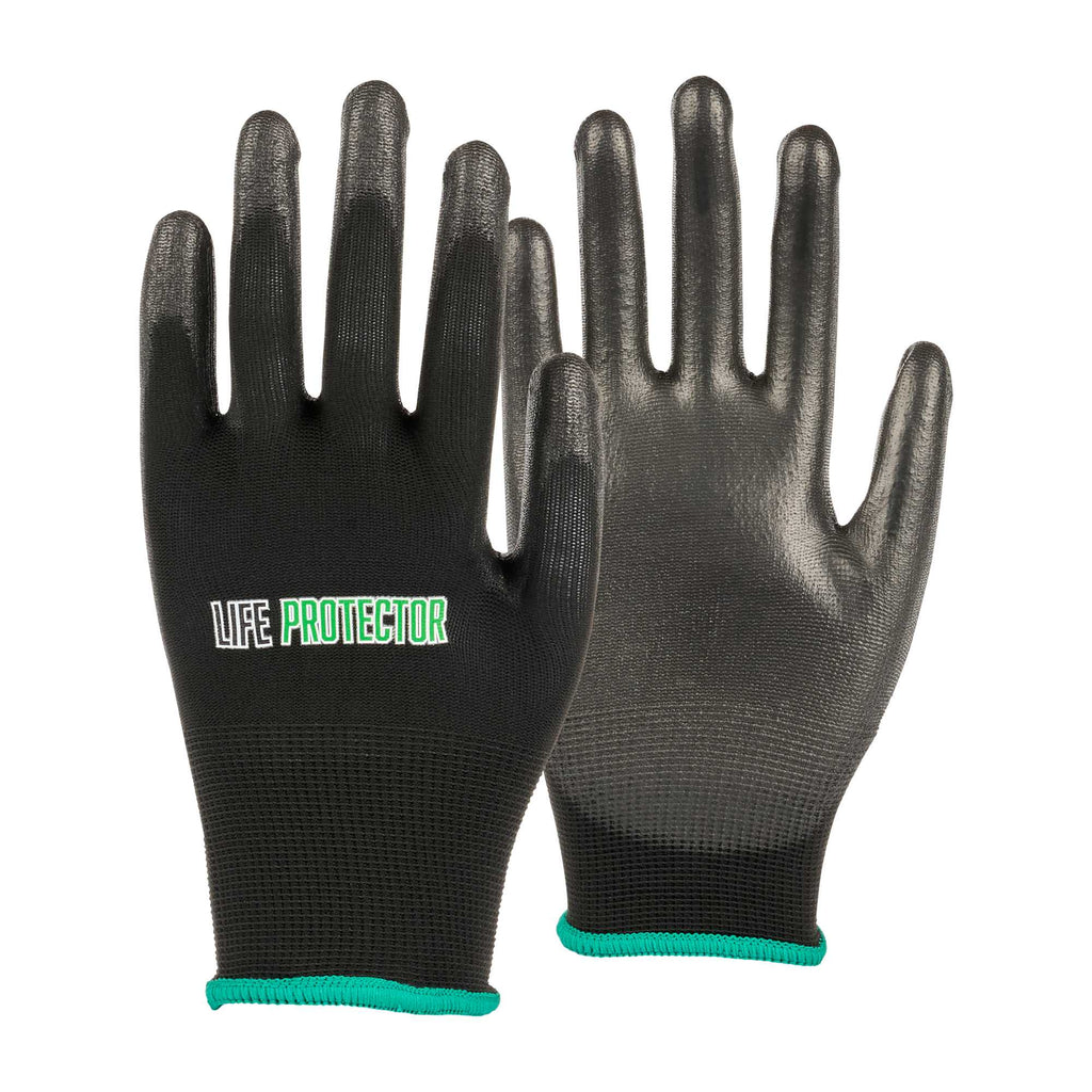 Life Protector Black Nylon Medium Work Gloves - with Polyurethane Palm Coating - Pair - 1 count box