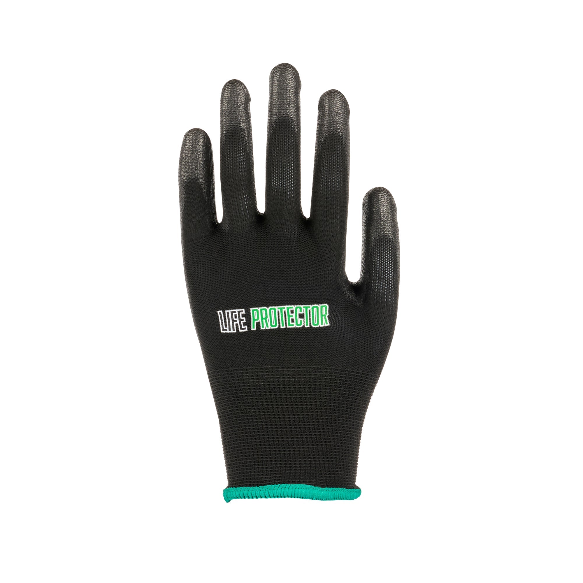Life Protector Black Nylon Medium Work Gloves - with Polyurethane Palm Coating - Pair - 10 count box