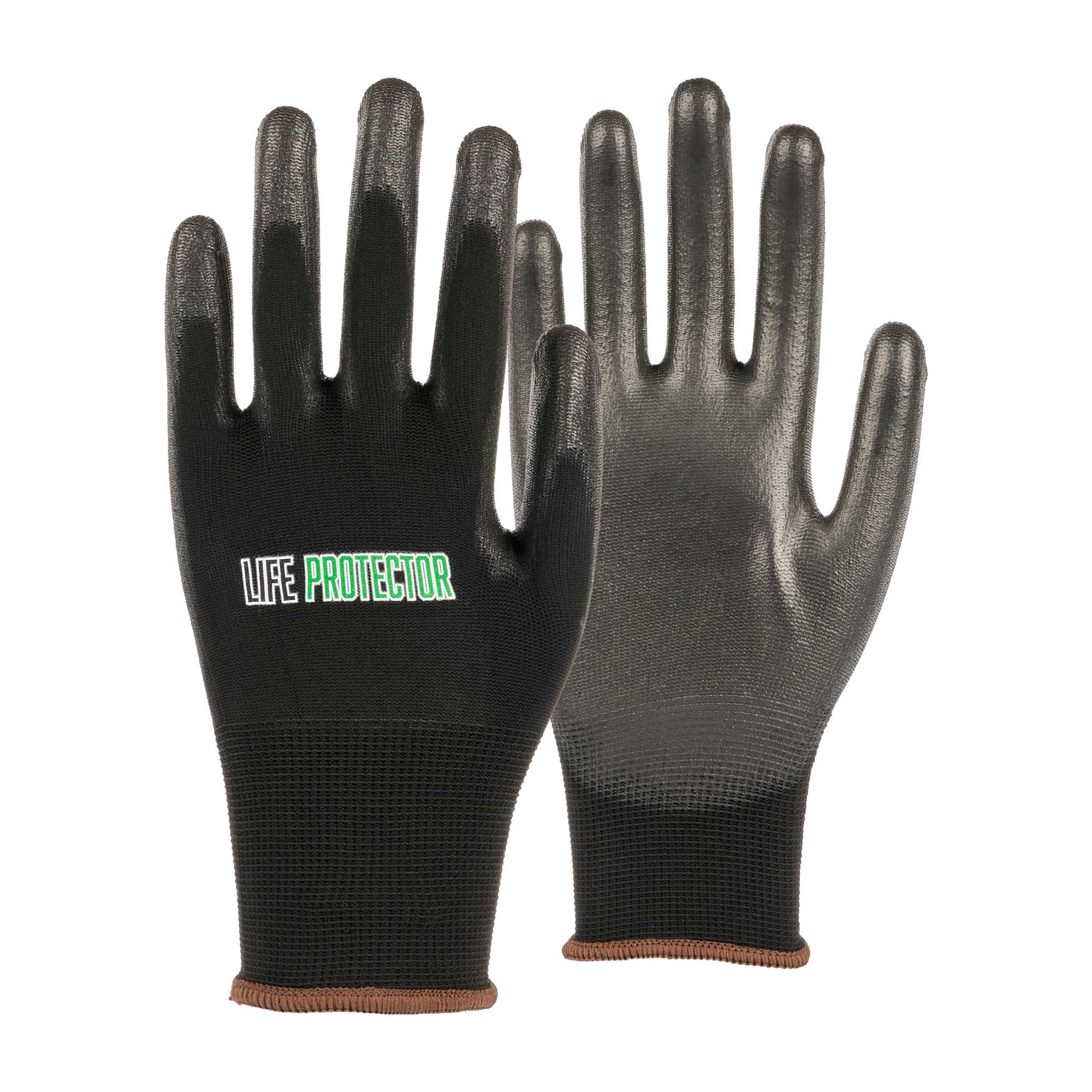 Life Protector Black Nylon Large Work Gloves - with Polyurethane Palm Coating - Pair - 1 count box