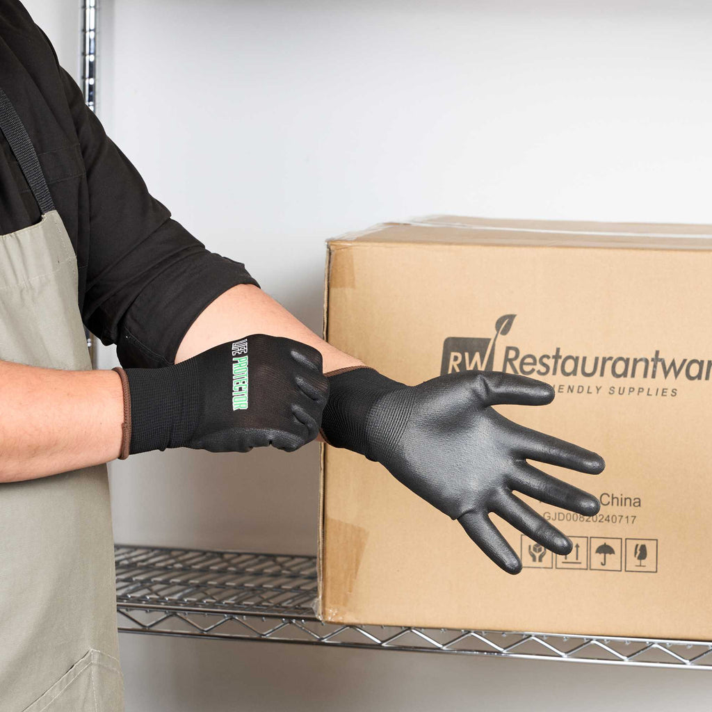 Life Protector Black Nylon Large Work Gloves - with Polyurethane Palm Coating - Pair - 1 count box