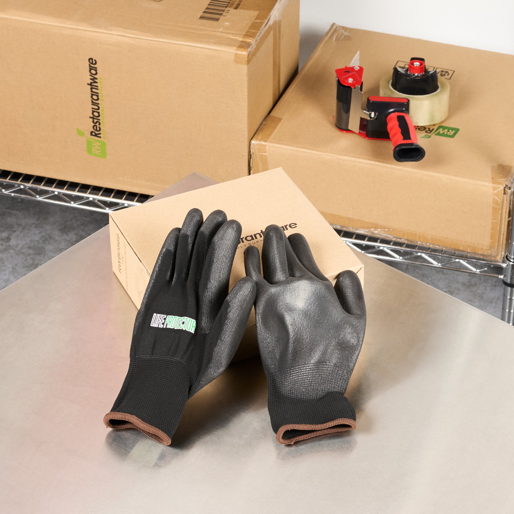 Life Protector Black Nylon Large Work Gloves - with Polyurethane Palm Coating - Pair - 10 count box