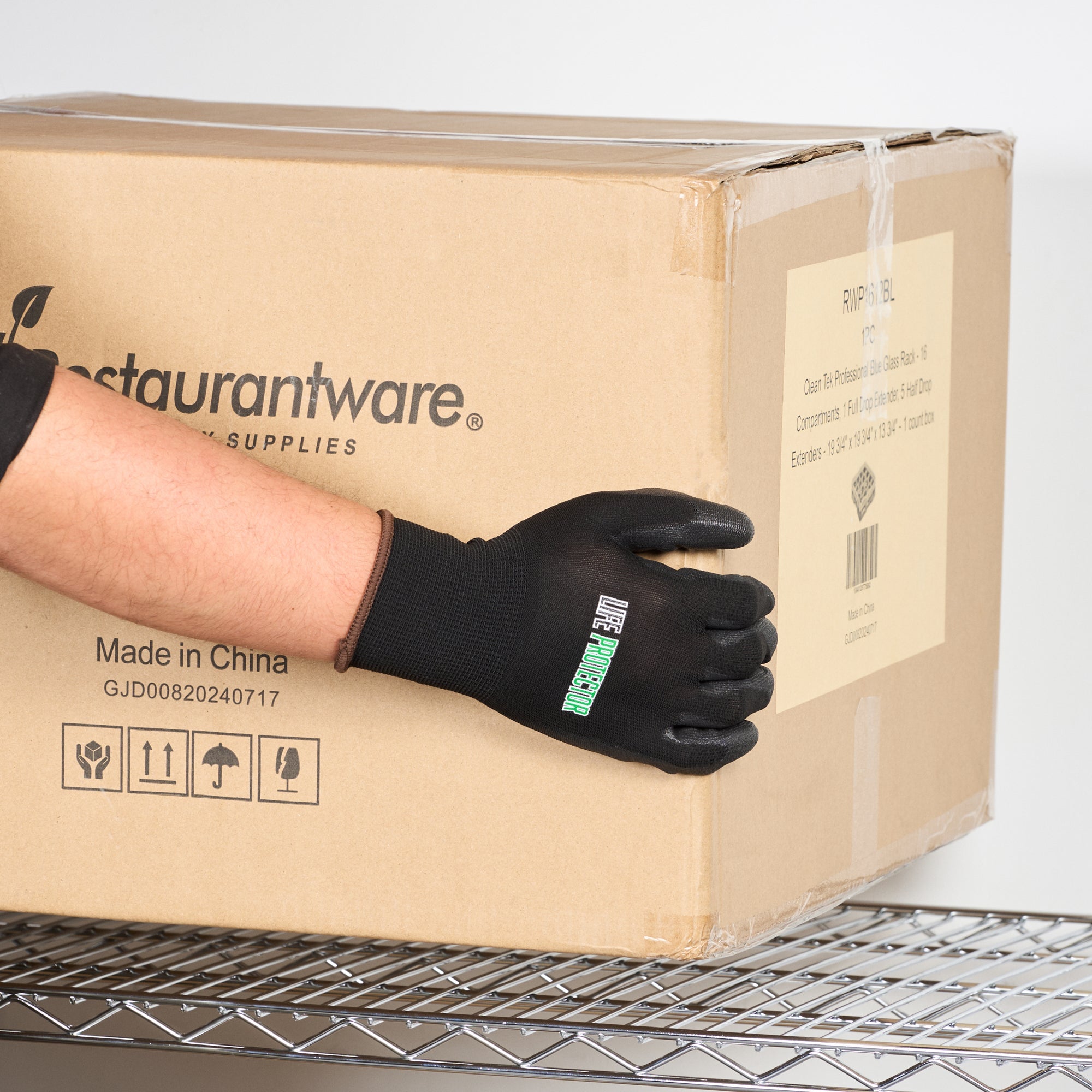Life Protector Black Nylon Large Work Gloves - with Polyurethane Palm Coating - Pair - 10 count box