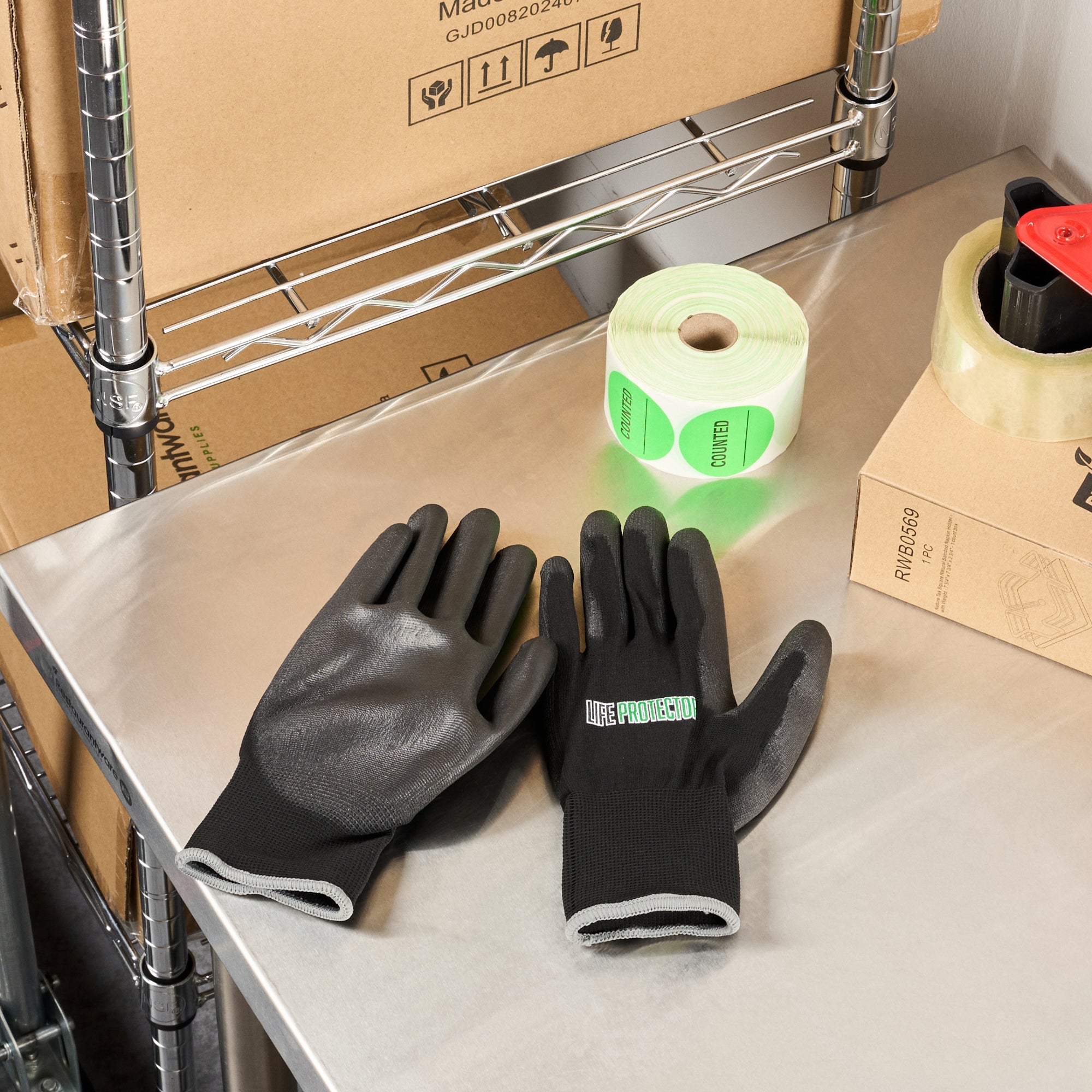 Life Protector Black Nylon Extra Large Work Gloves - with Polyurethane Palm Coating - Pair - 10 count box