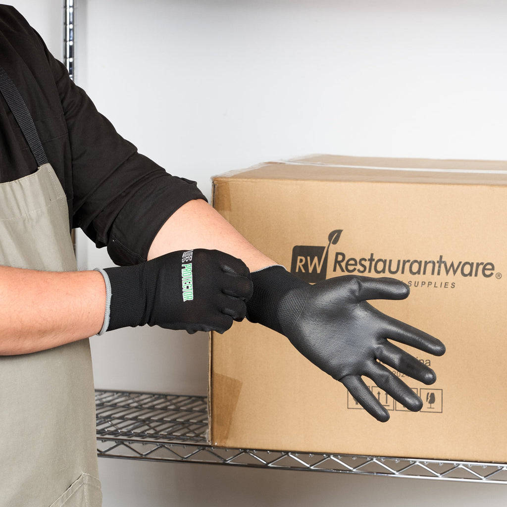 Life Protector Black Nylon Extra Large Work Gloves - with Polyurethane Palm Coating - Pair - 10 count box