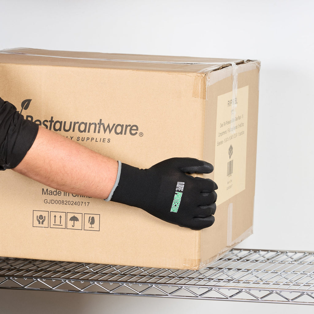 Life Protector Black Nylon Extra Large Work Gloves - with Polyurethane Palm Coating - Pair - 10 count box