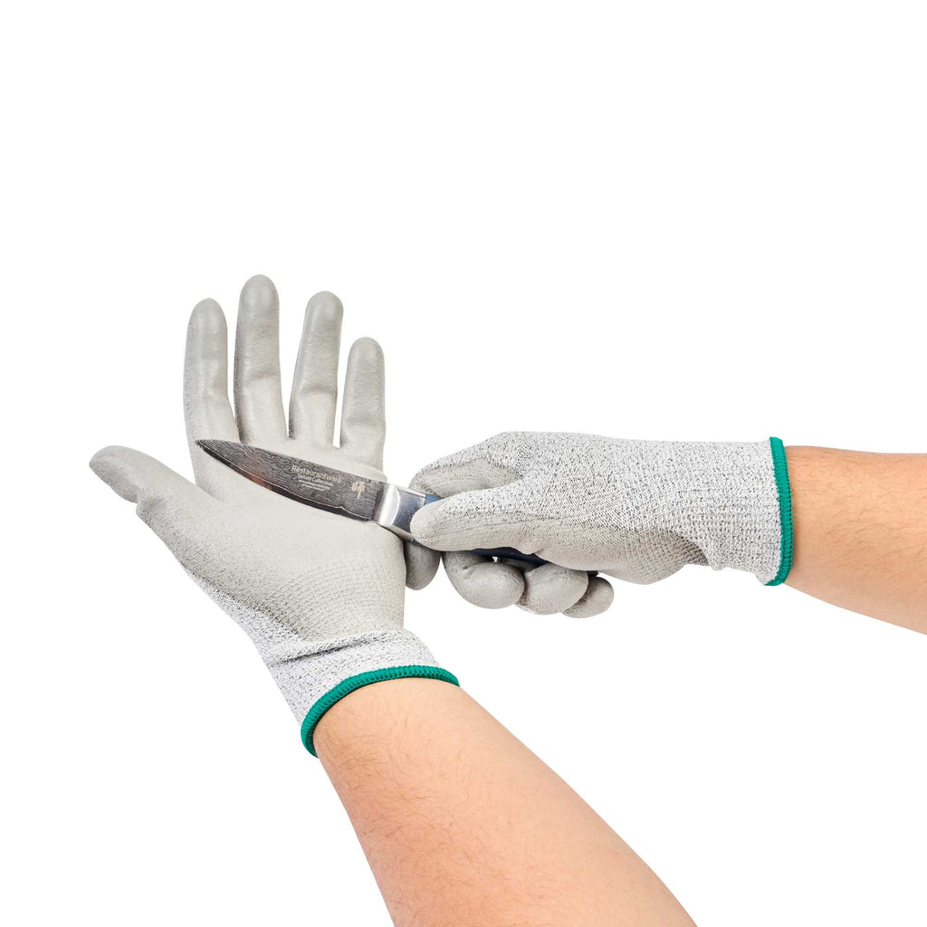 Life Protector Gray HPPE Polyester / Spandex Medium Work Gloves - with Polyurethane Palm Coating, Cut-Resistant - Pair - 1 count box