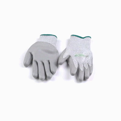 Life Protector Gray HPPE Polyester / Spandex Medium Work Gloves - with Polyurethane Palm Coating, Cut-Resistant - Pair - 10 count box