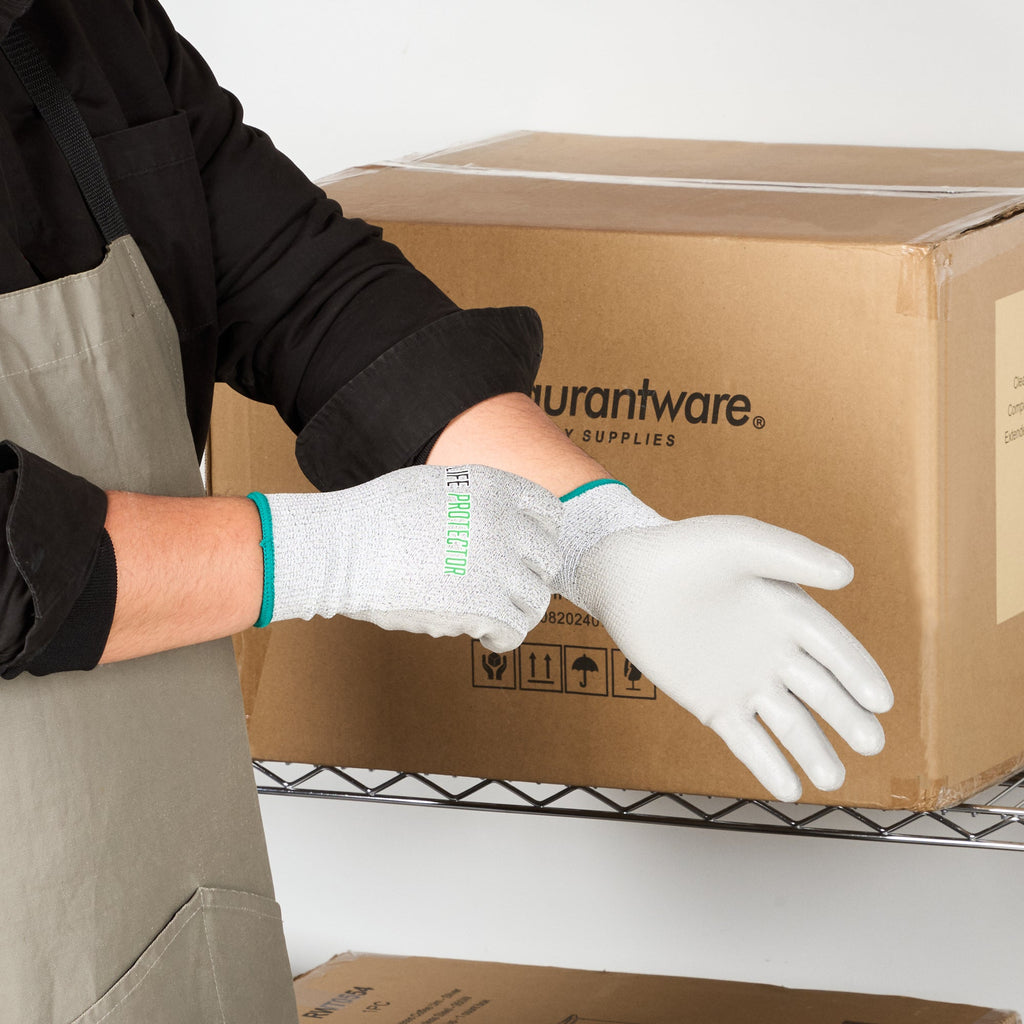 Life Protector Gray HPPE Polyester / Spandex Medium Work Gloves - with Polyurethane Palm Coating, Cut-Resistant - Pair - 10 count box