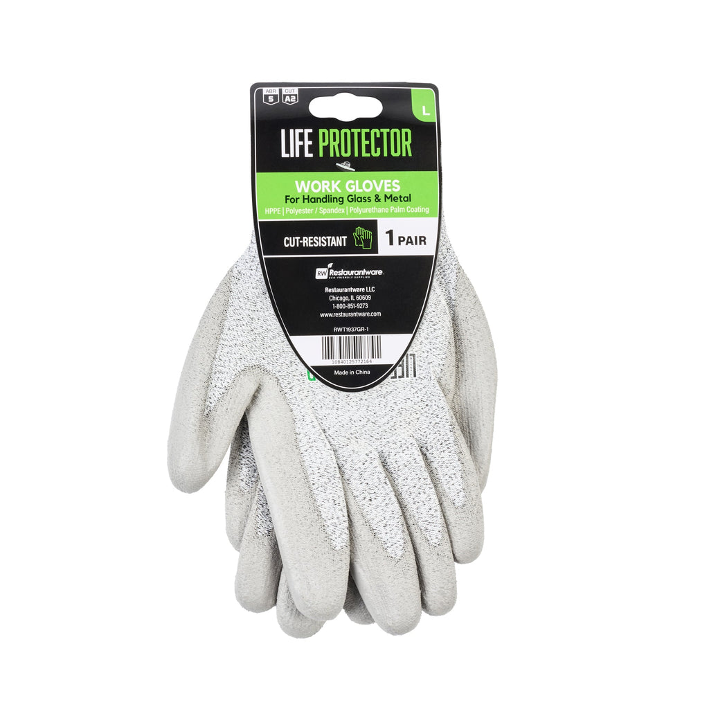 Life Protector Gray HPPE Polyester / Spandex Large Work Gloves - with Polyurethane Palm Coating, Cut-Resistant - Pair - 10 count box