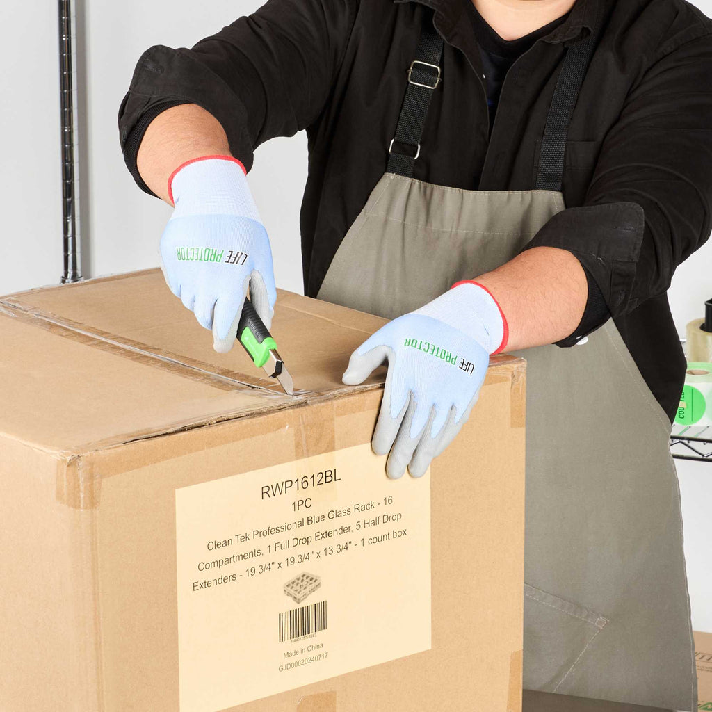 Life Protector Light Blue Diamond Blend Small Work Gloves - with Foam Polyurethane Palm Coating, Cut-Resistant - Pair - 1 count box