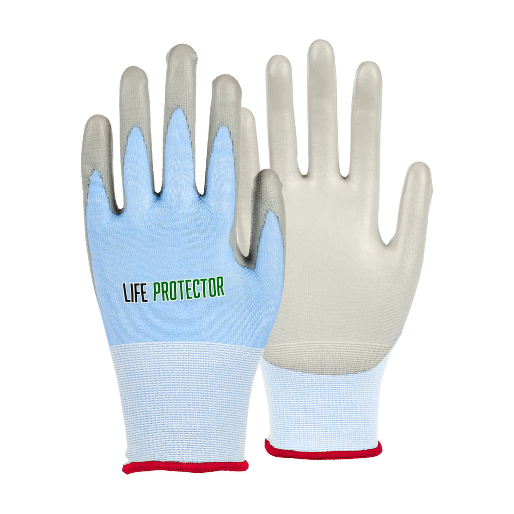 Life Protector Light Blue Diamond Blend Small Work Gloves - with Foam Polyurethane Palm Coating, Cut-Resistant - Pair - 10 count box