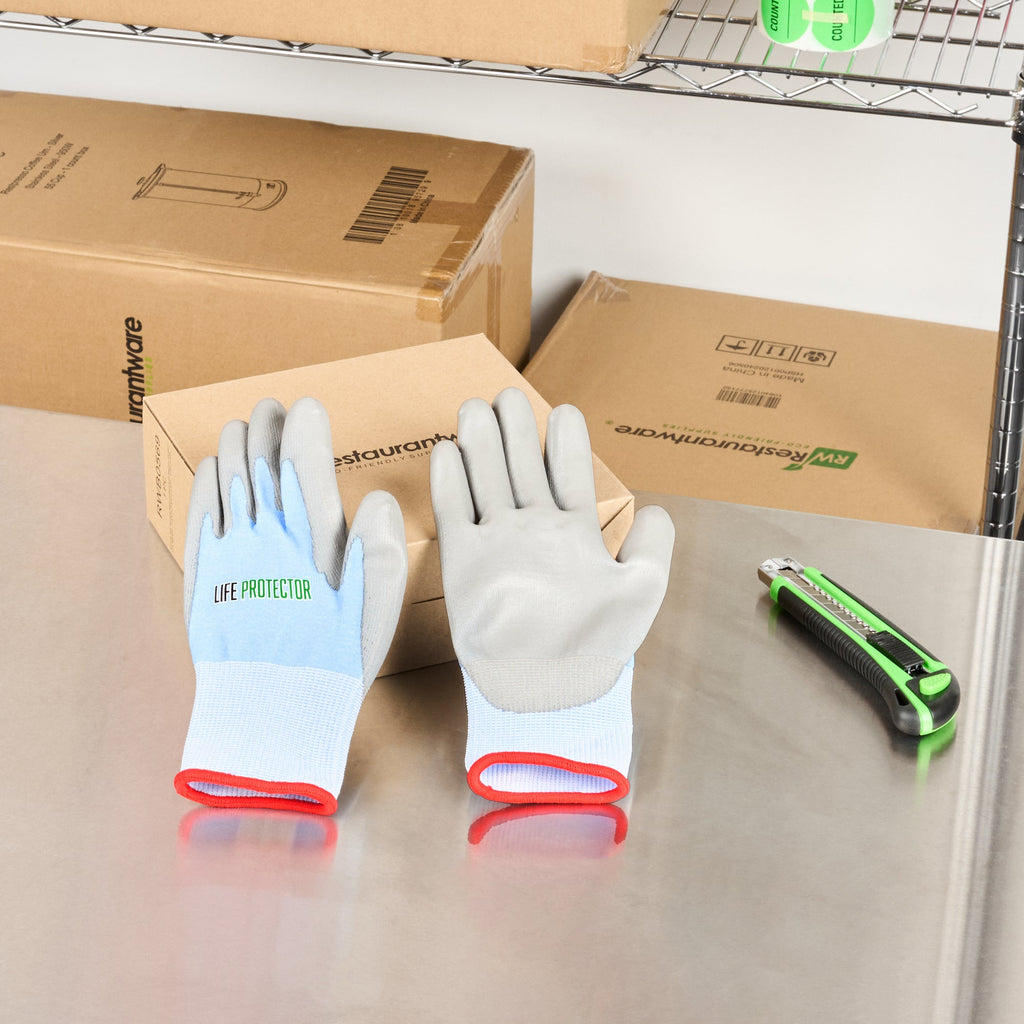 Life Protector Light Blue Diamond Blend Small Work Gloves - with Foam Polyurethane Palm Coating, Cut-Resistant - Pair - 10 count box
